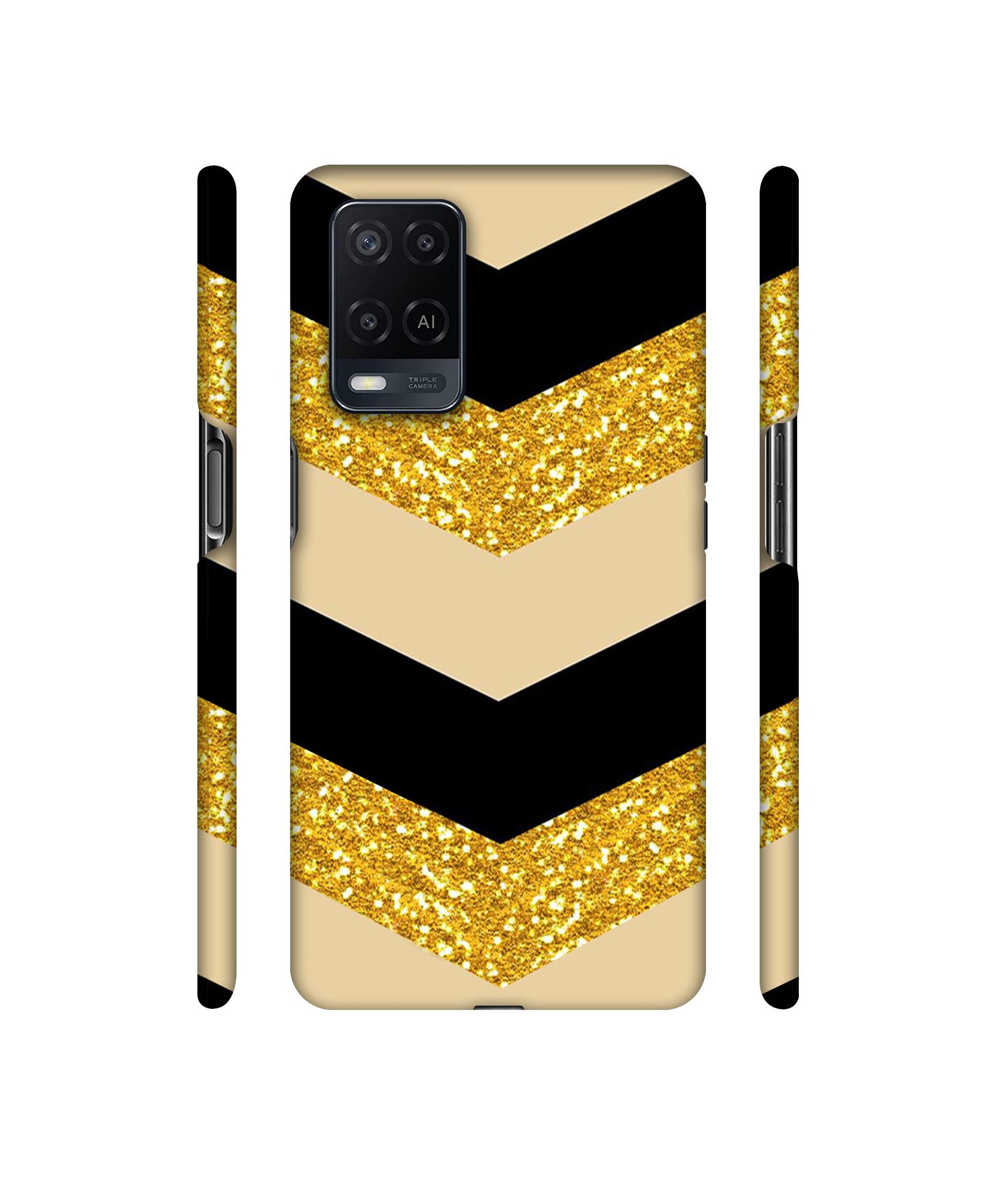 Black & Gold Designer Hard Back Cover for Oppo A54 4G