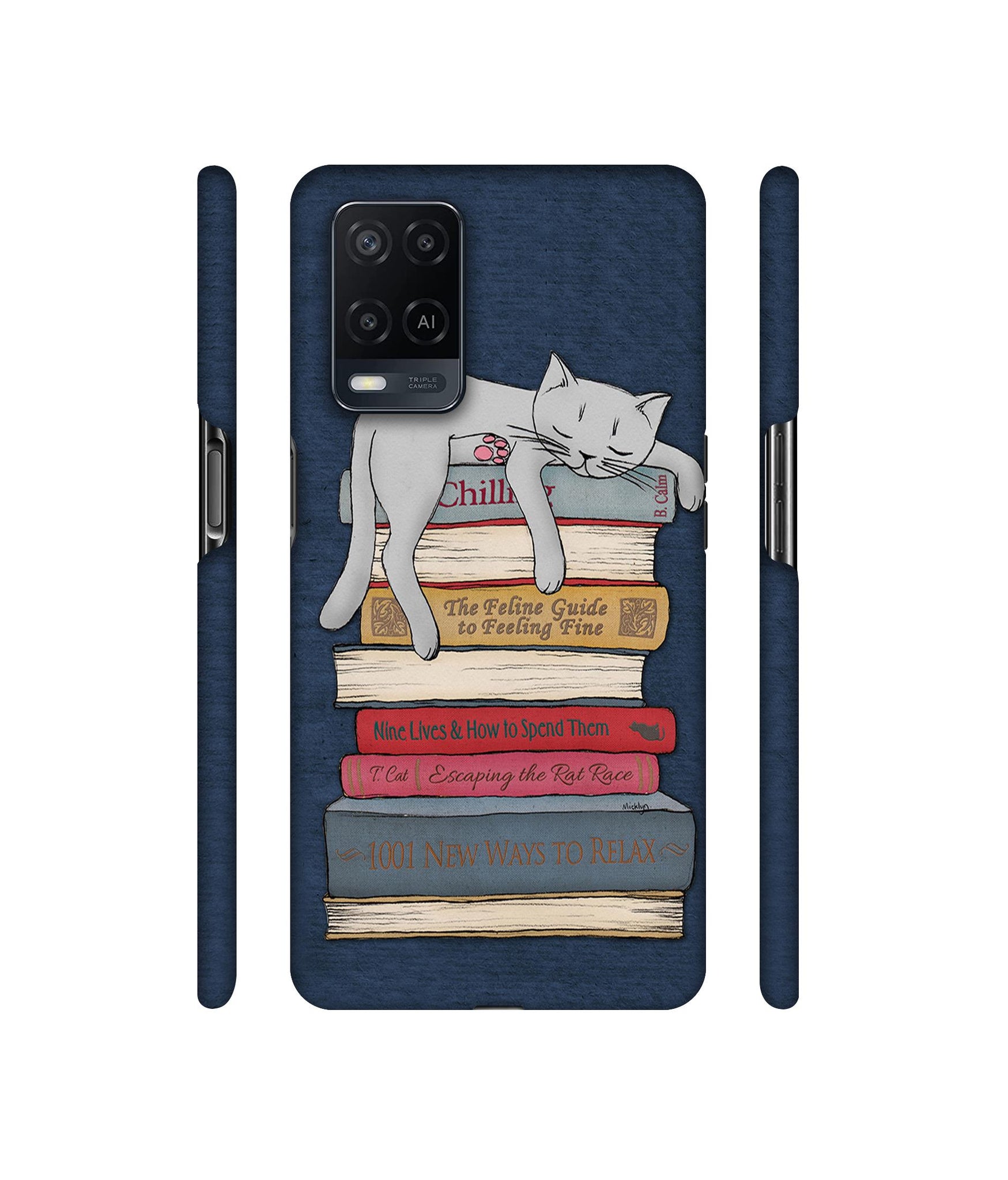 Cat Sleeping On The Books Designer Hard Back Cover for Oppo A54 4G
