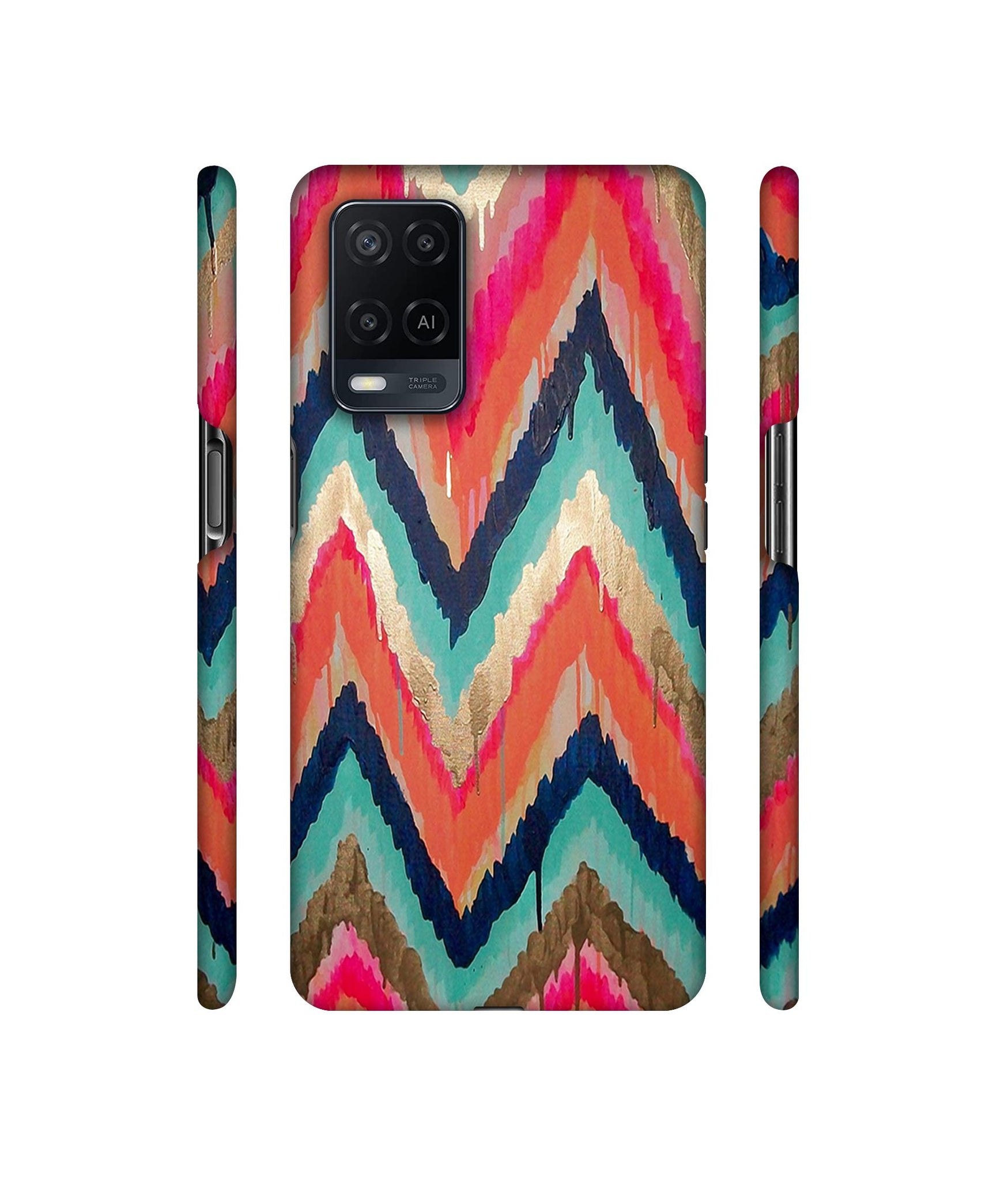 Colorful Zig-Zag Lines Art Designer Hard Back Cover for Oppo A54 4G