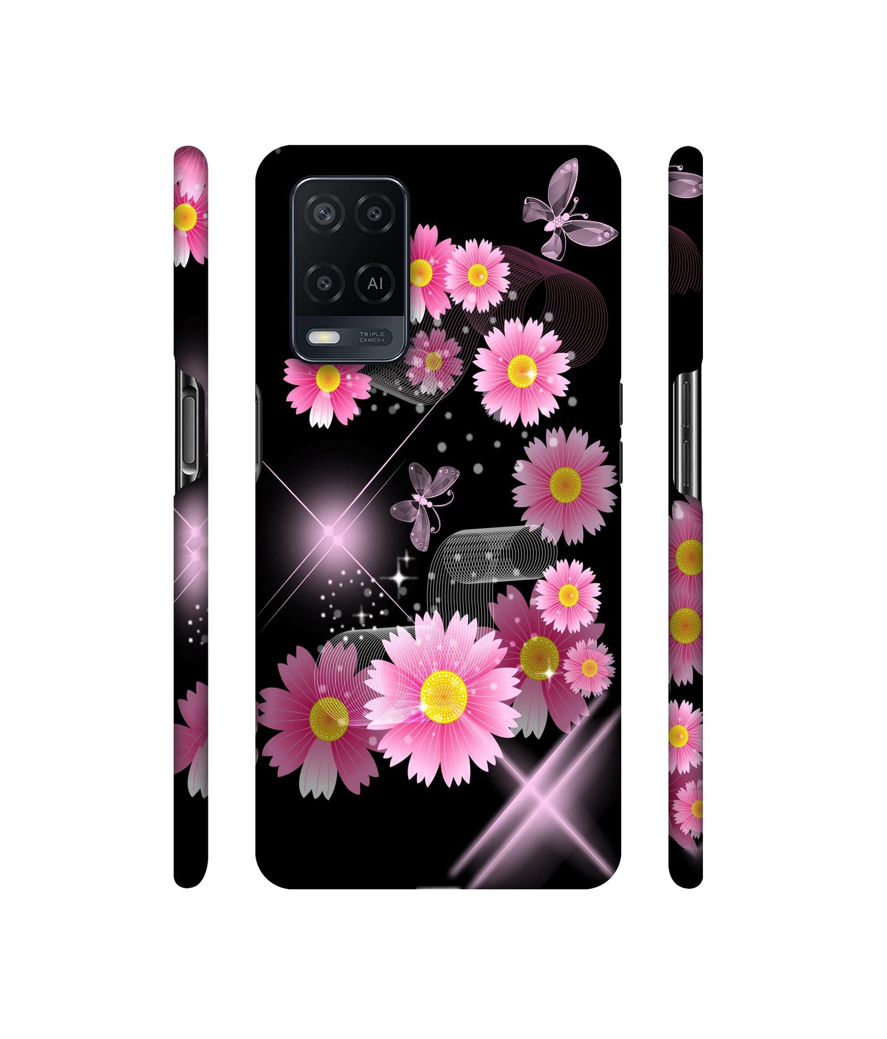 Pink Flower Designer Hard Back Cover for Oppo A54 4G