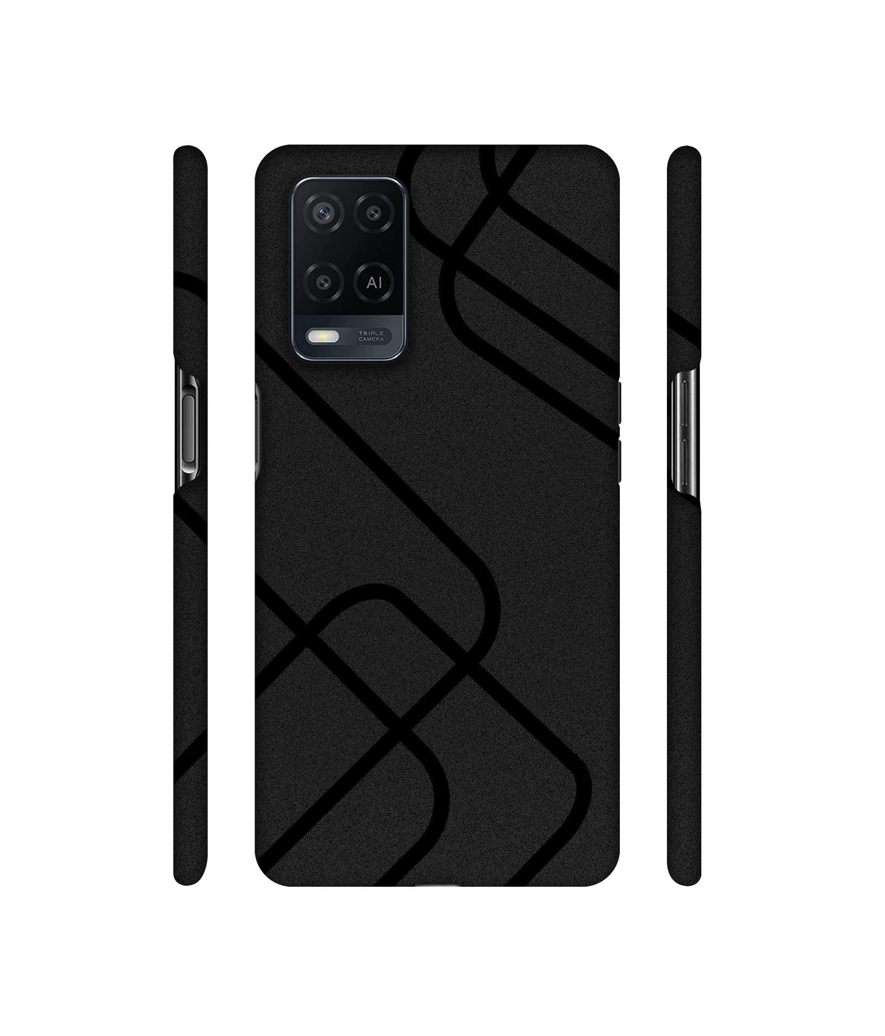 Zig-Zag Black Line Designer Hard Back Cover for Oppo A54 4G