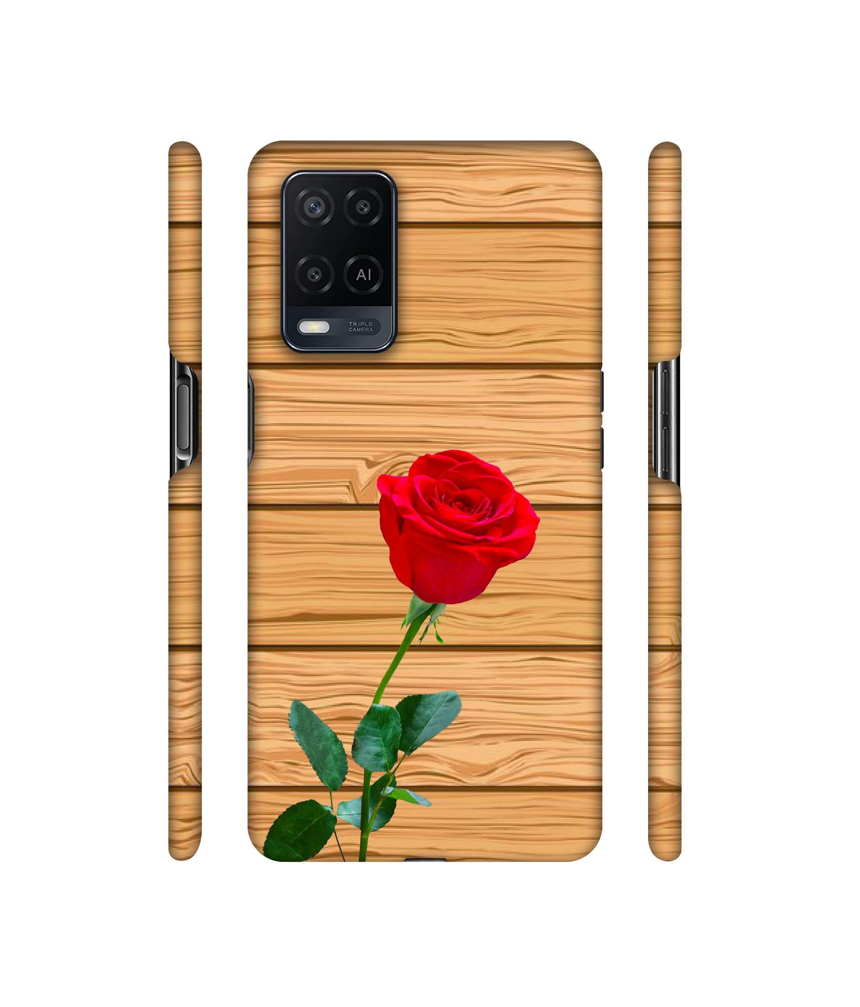 Rose With Wooden Texture Designer Hard Back Cover for Oppo A54 4G