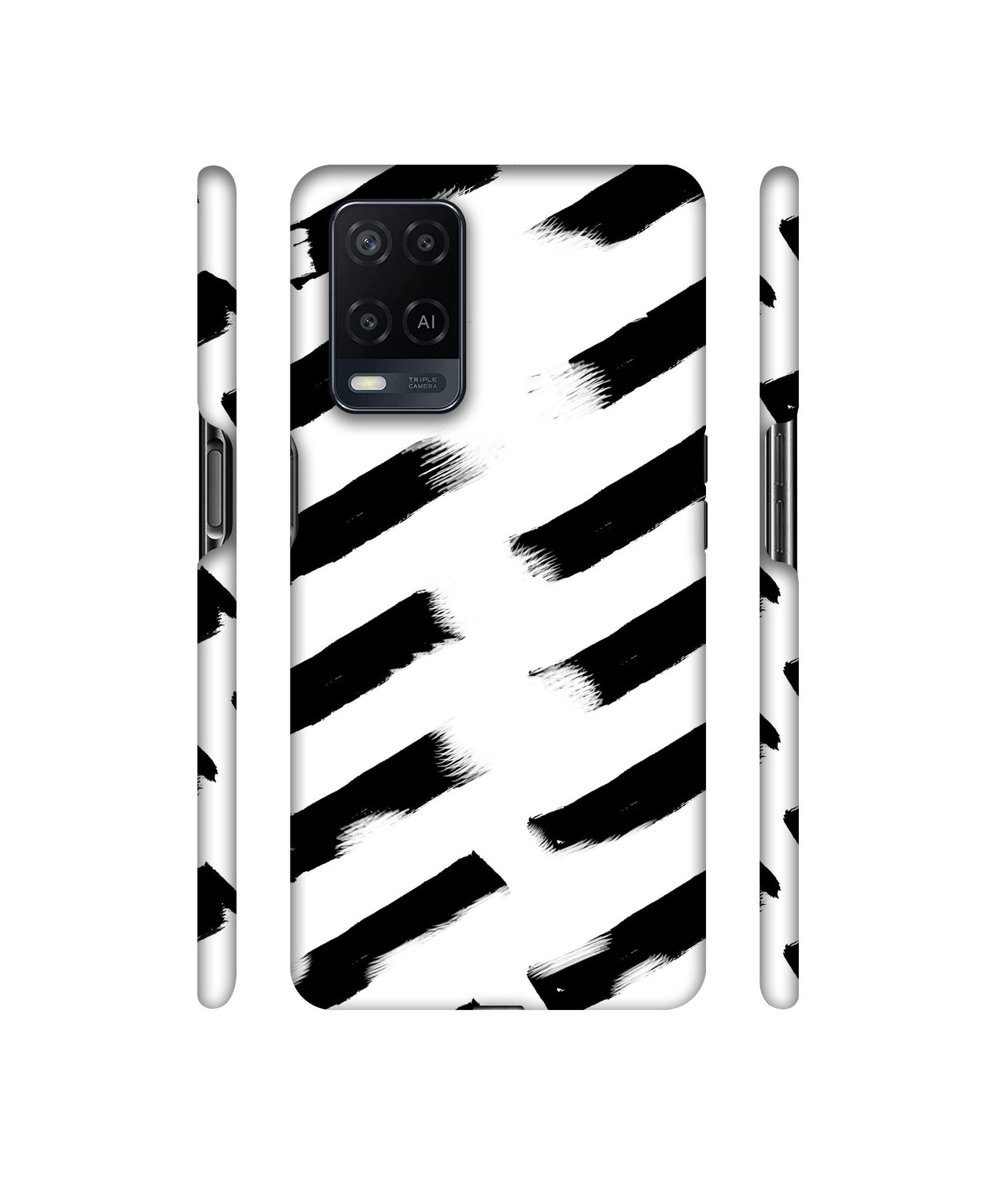 Black & White Rectangle Designer Hard Back Cover for Oppo A54 4G