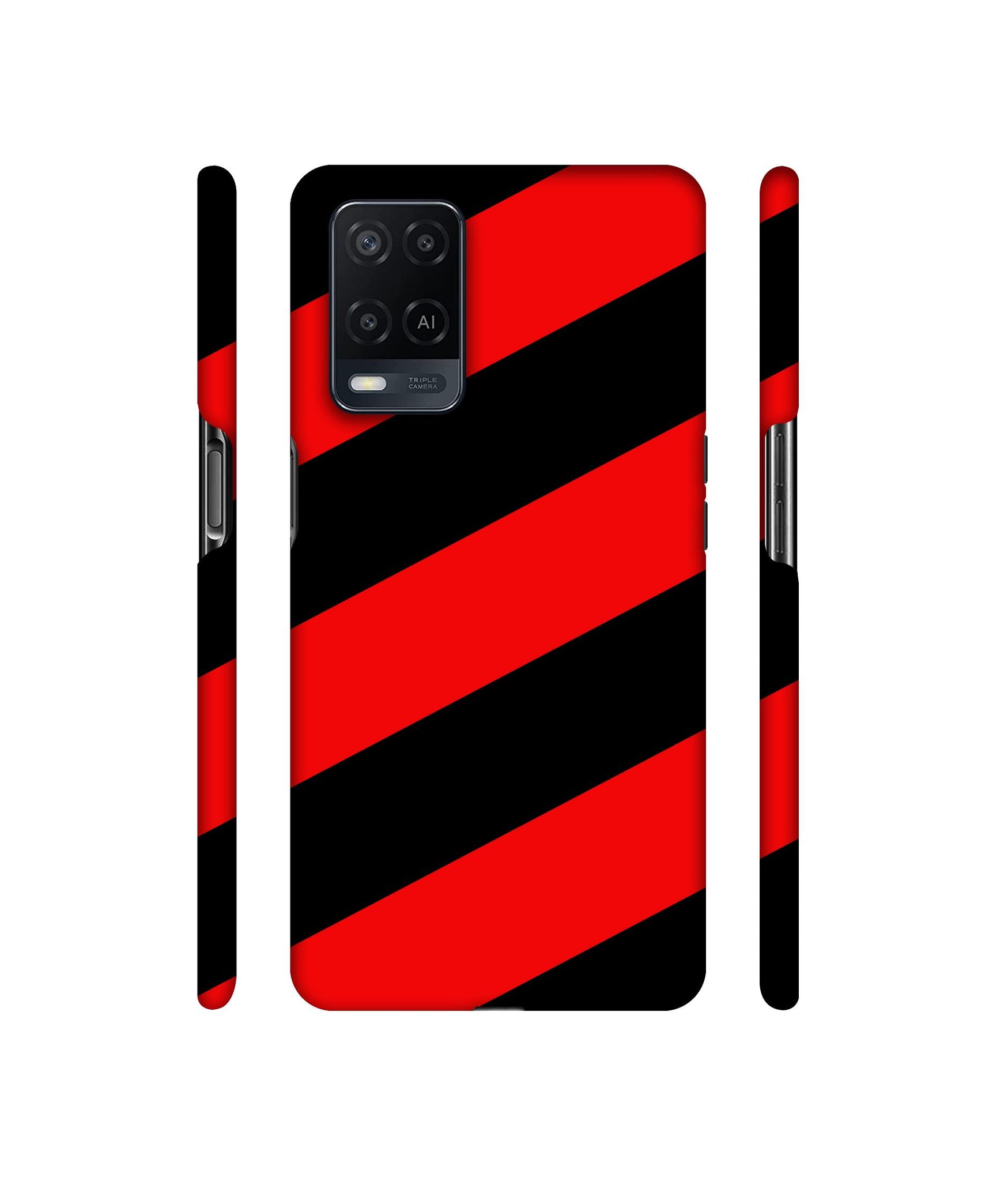 Red and Black Line Designer Hard Back Cover for Oppo A54 4G
