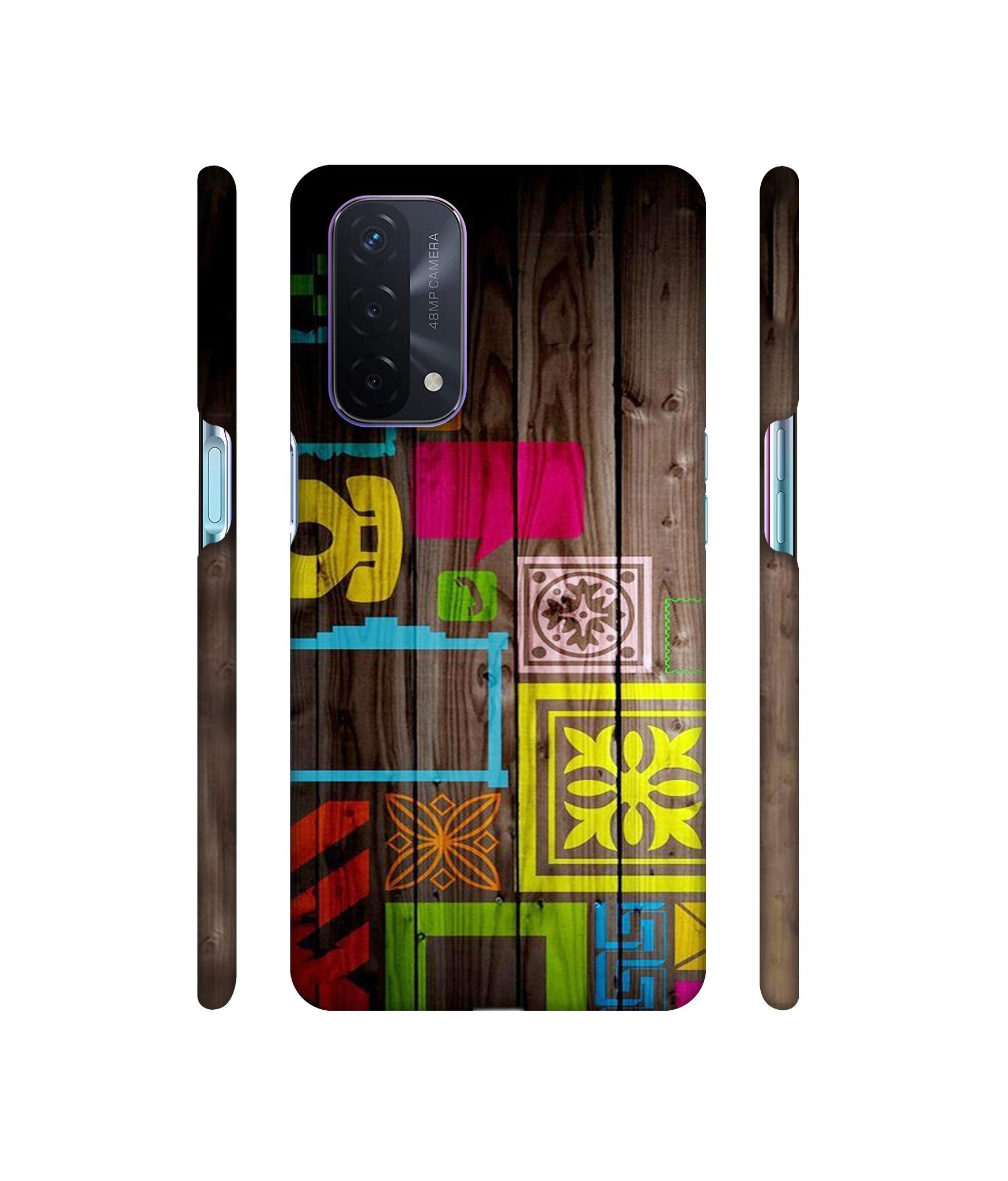 Stamps on Wooden Texture Designer Hard Back Cover for Oppo A74 5G