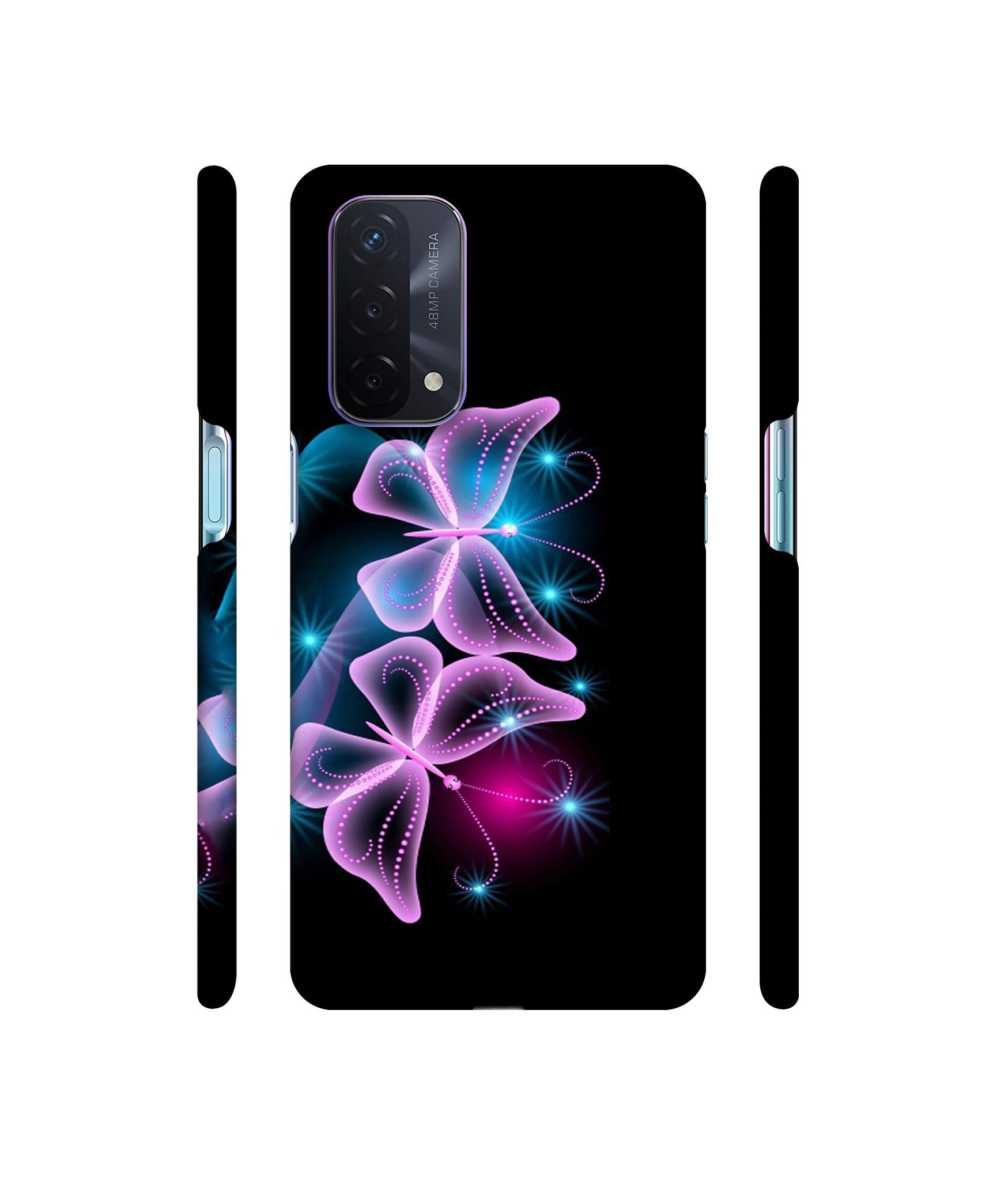 Butterflies Neon Light Designer Hard Back Cover for Oppo A74 5G