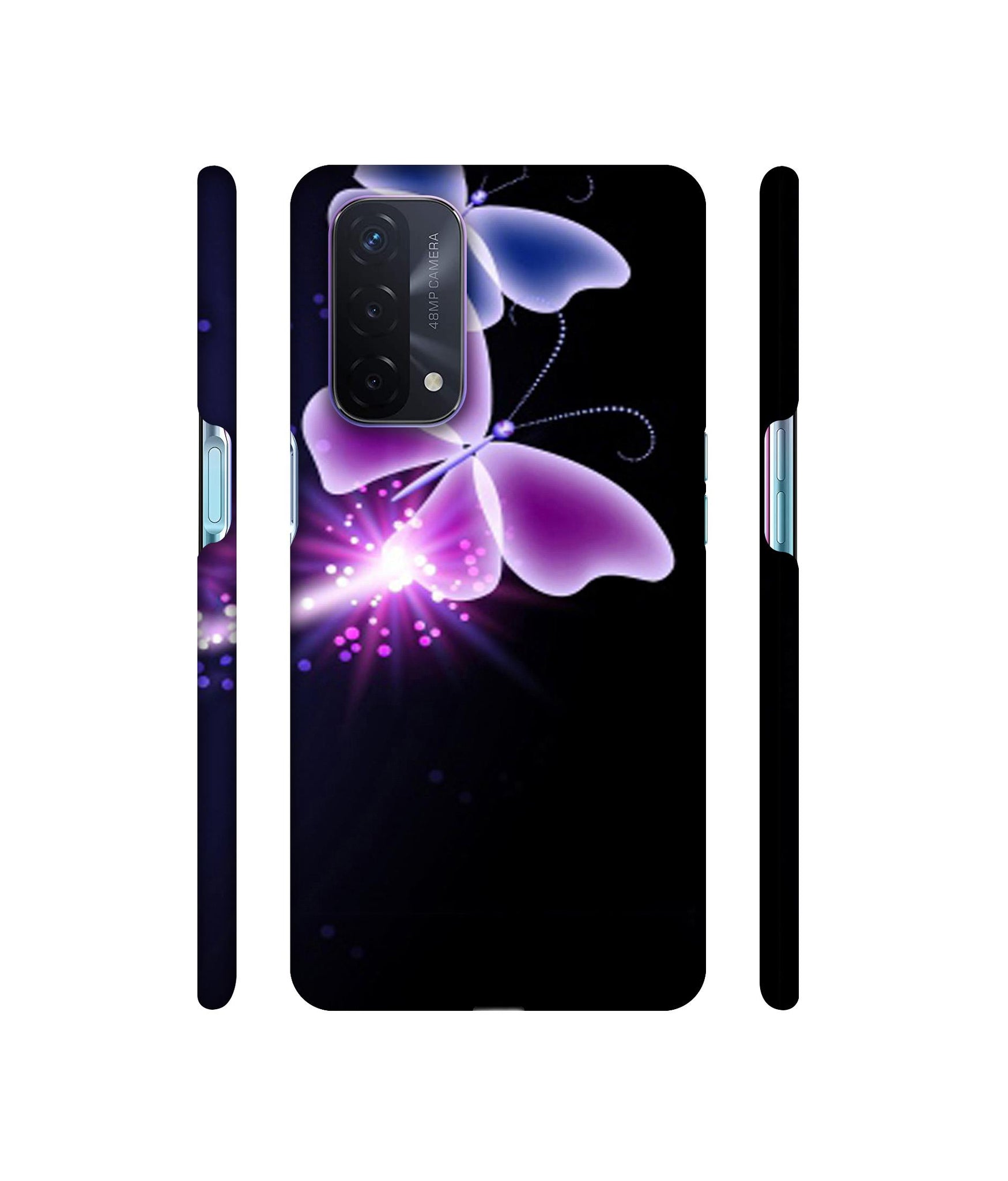 Neon Butterfly Light Abstract Shine Designer Hard Back Cover for Oppo A74 5G