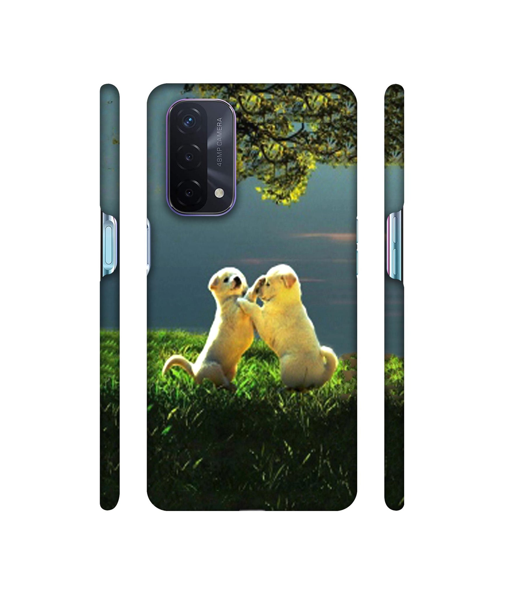 Puppy Couple Play Kids Nature Designer Hard Back Cover for Oppo A74 5G