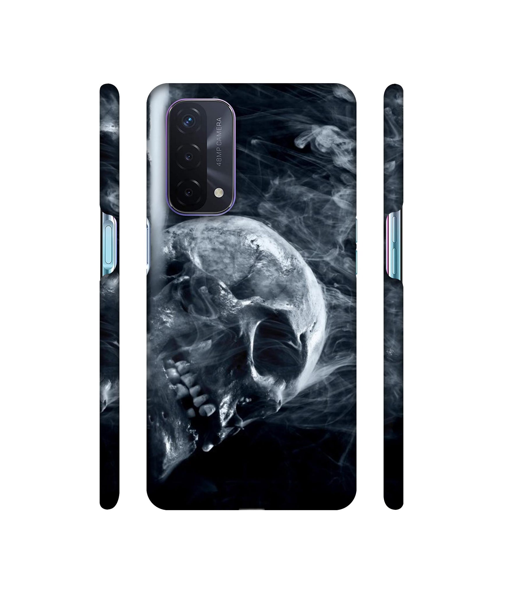 Skull Smoke Blue Scary Death Designer Hard Back Cover for Oppo A74 5G