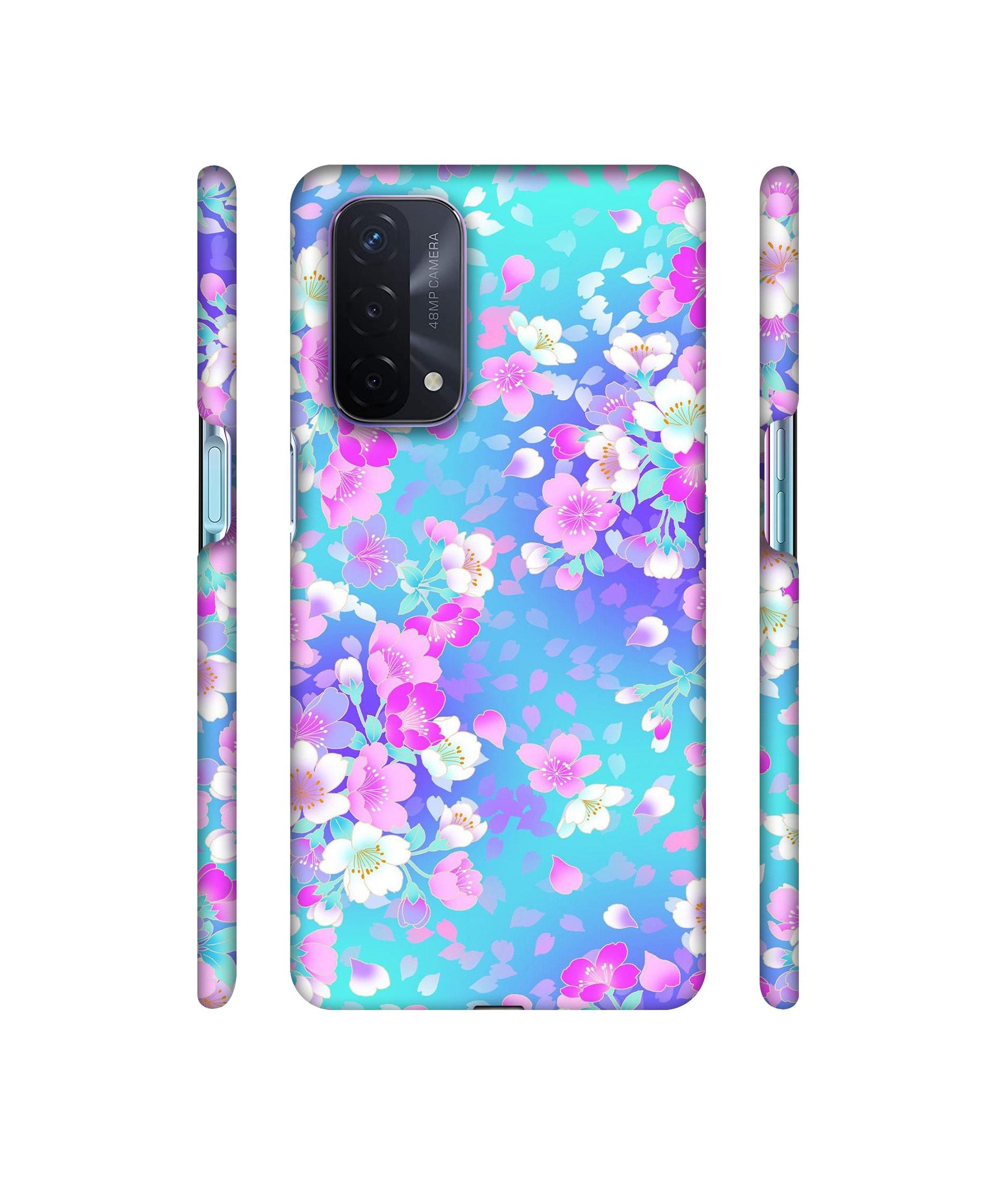 Floral Blue Pattern Designer Hard Back Cover for Oppo A74 5G