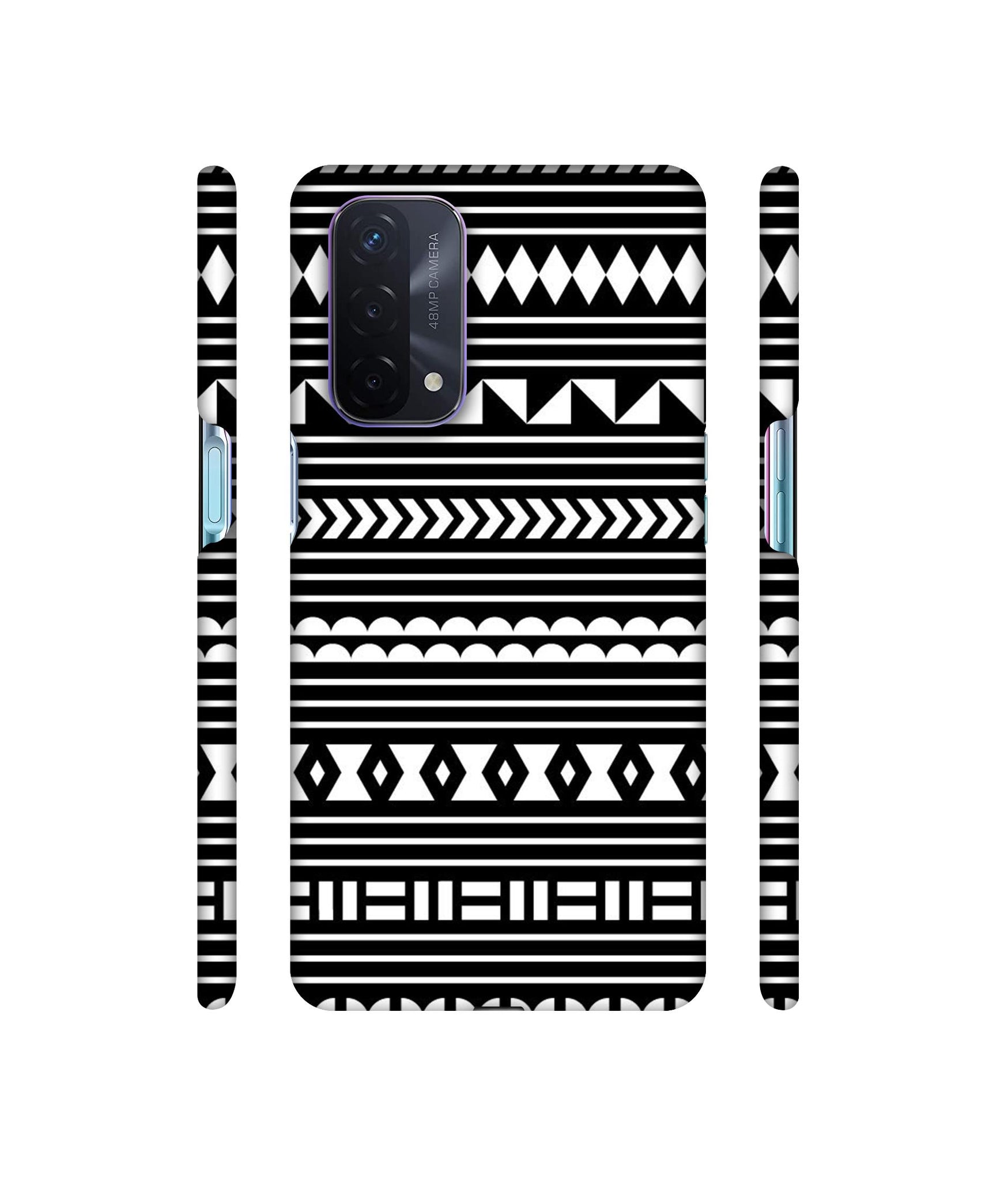 Black Pattern Designer Hard Back Cover for Oppo A74 5G