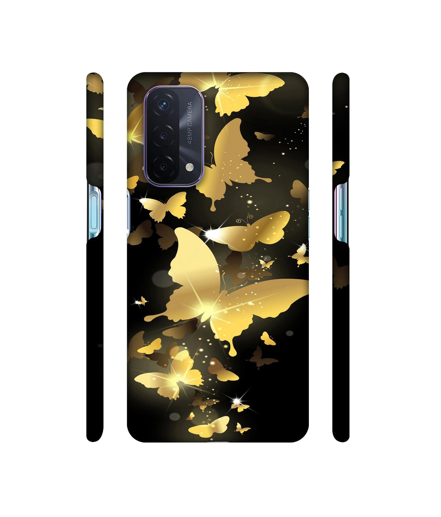 Golden Butterfly Pattern Designer Hard Back Cover for Oppo A74 5G