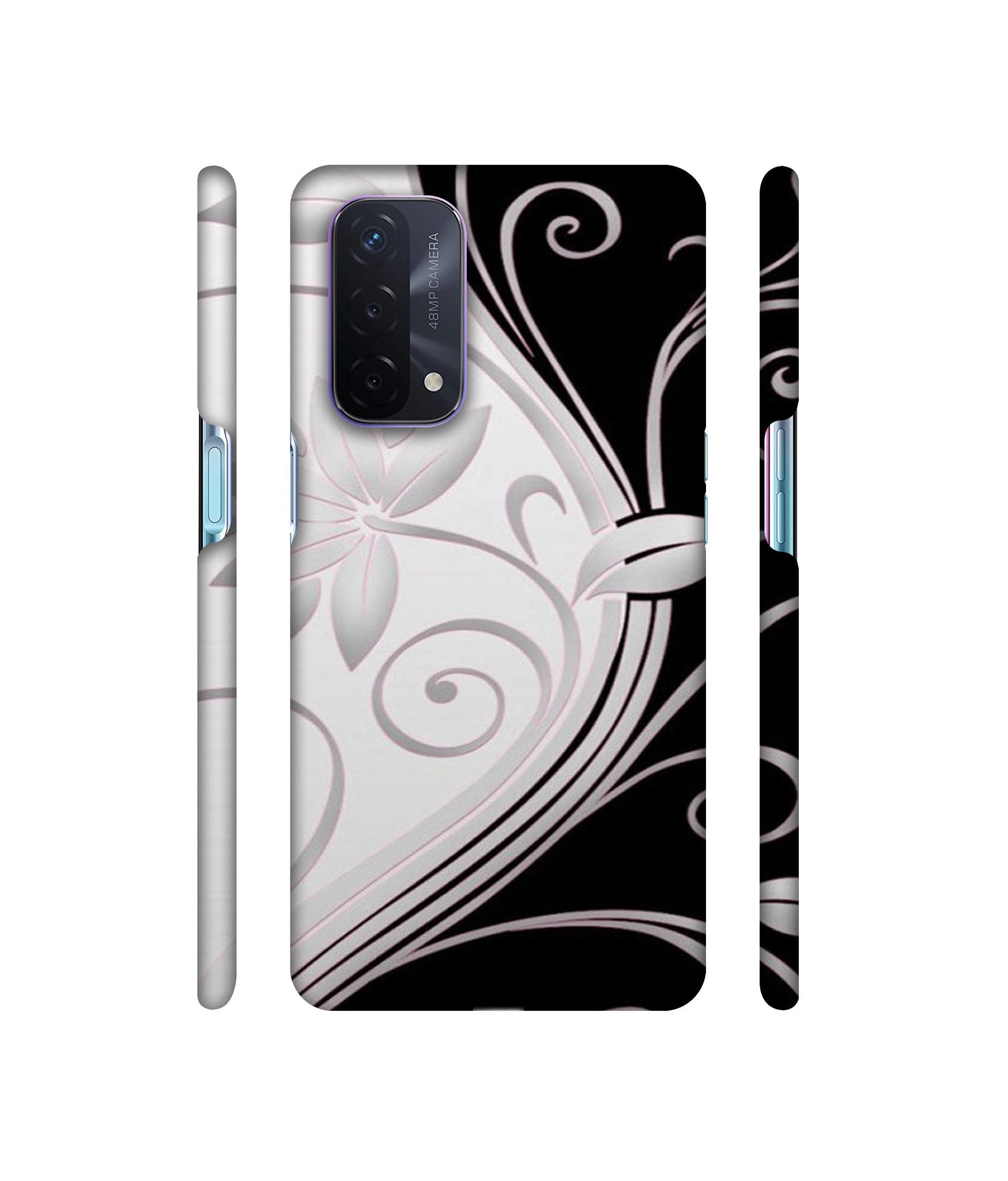 Black And White Flower Designer Hard Back Cover for Oppo A74 5G