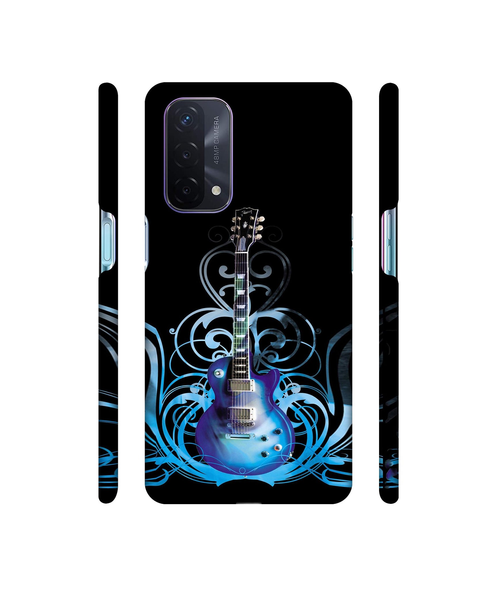 Guitar In Blue Pattern Designer Hard Back Cover for Oppo A74 5G