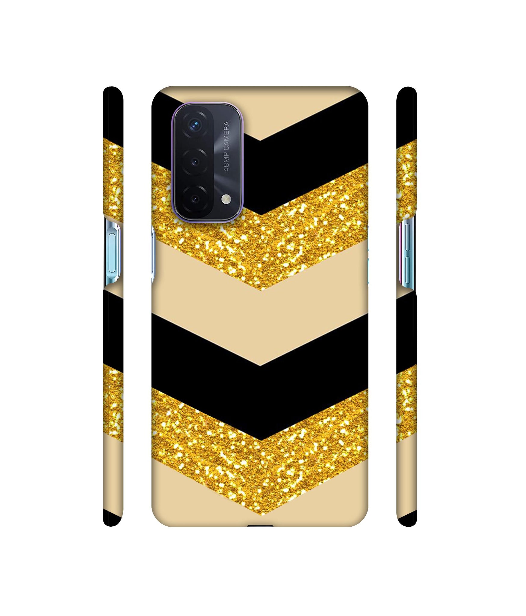 Black & Gold Designer Hard Back Cover for Oppo A74 5G
