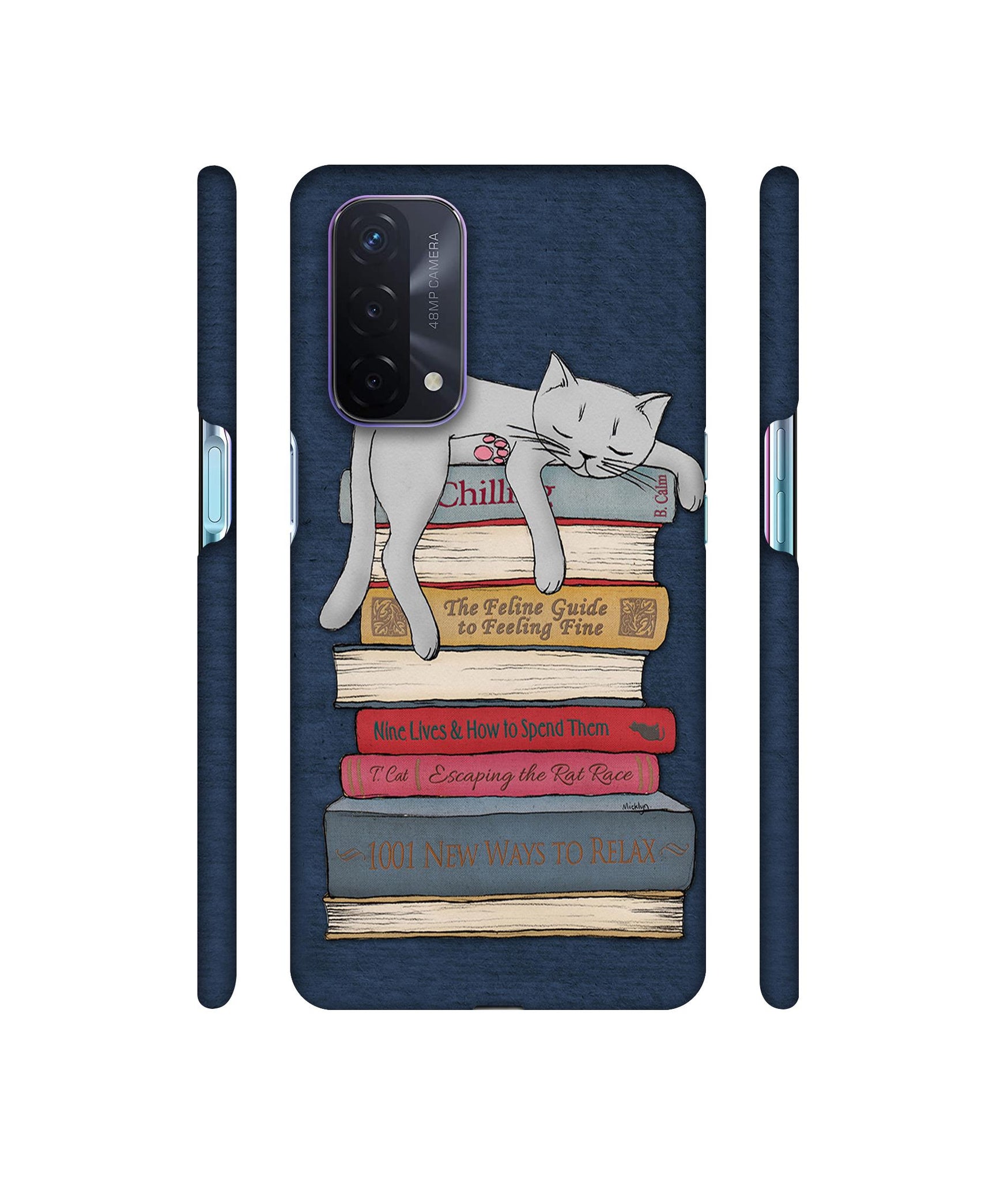 Cat Sleeping On The Books Designer Hard Back Cover for Oppo A74 5G