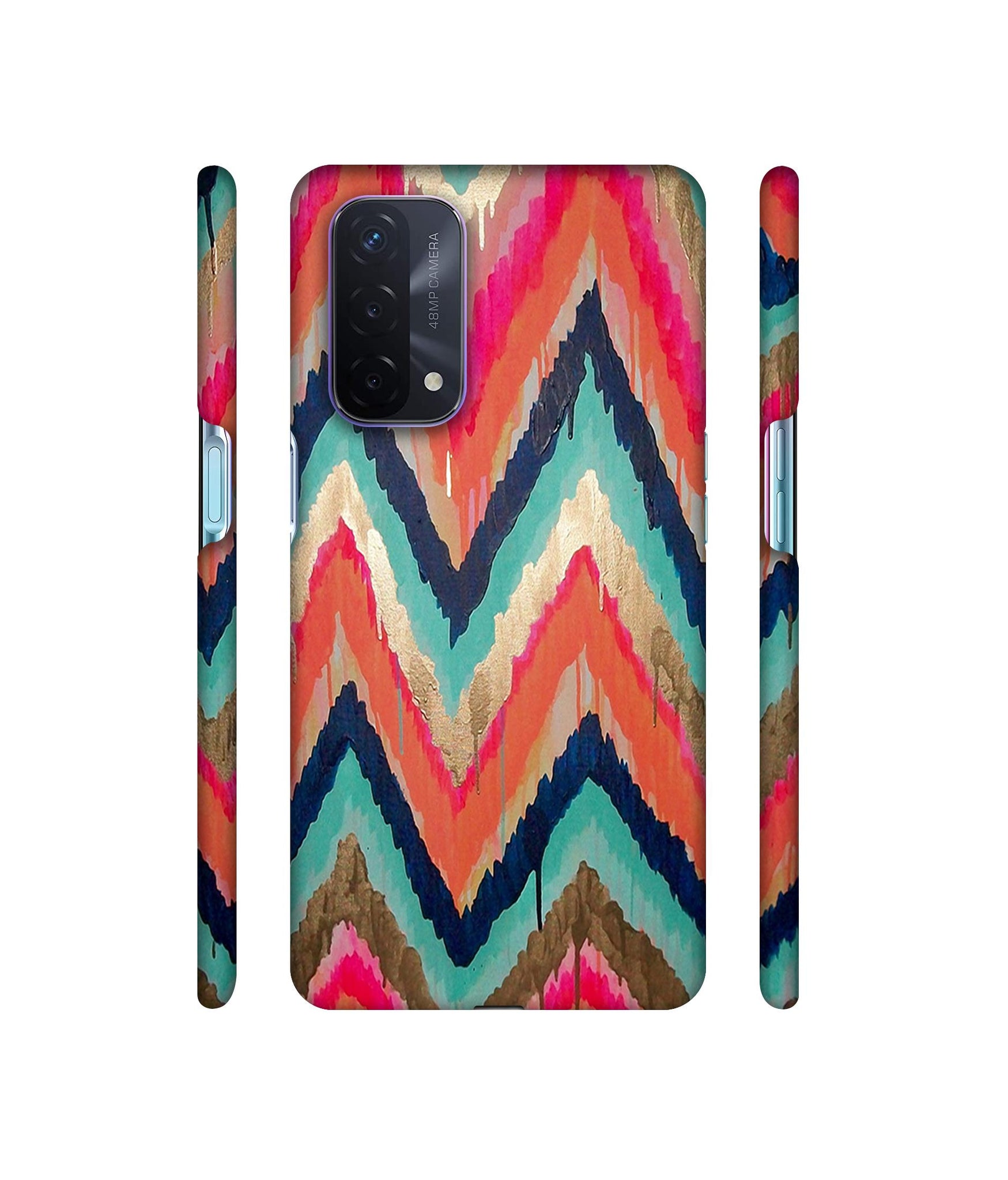 Colorful Zig-Zag Lines Art Designer Hard Back Cover for Oppo A74 5G