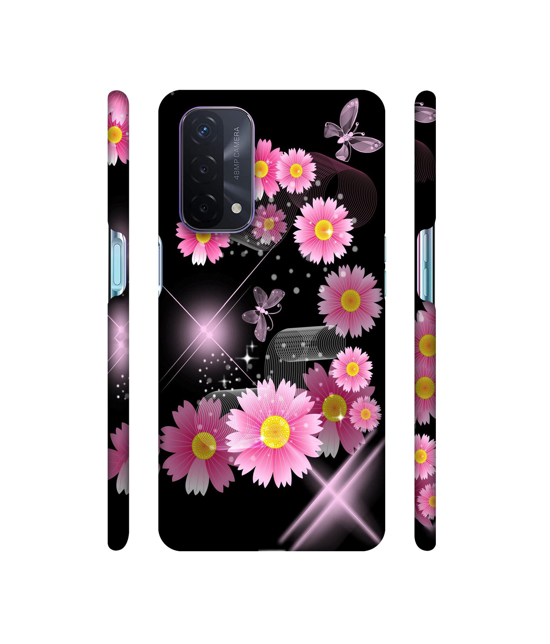 Pink Flower Designer Hard Back Cover for Oppo A74 5G