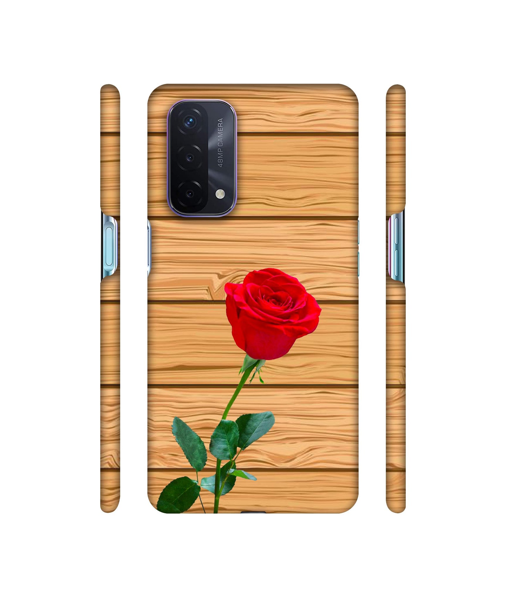Rose With Wooden Texture Designer Hard Back Cover for Oppo A74 5G