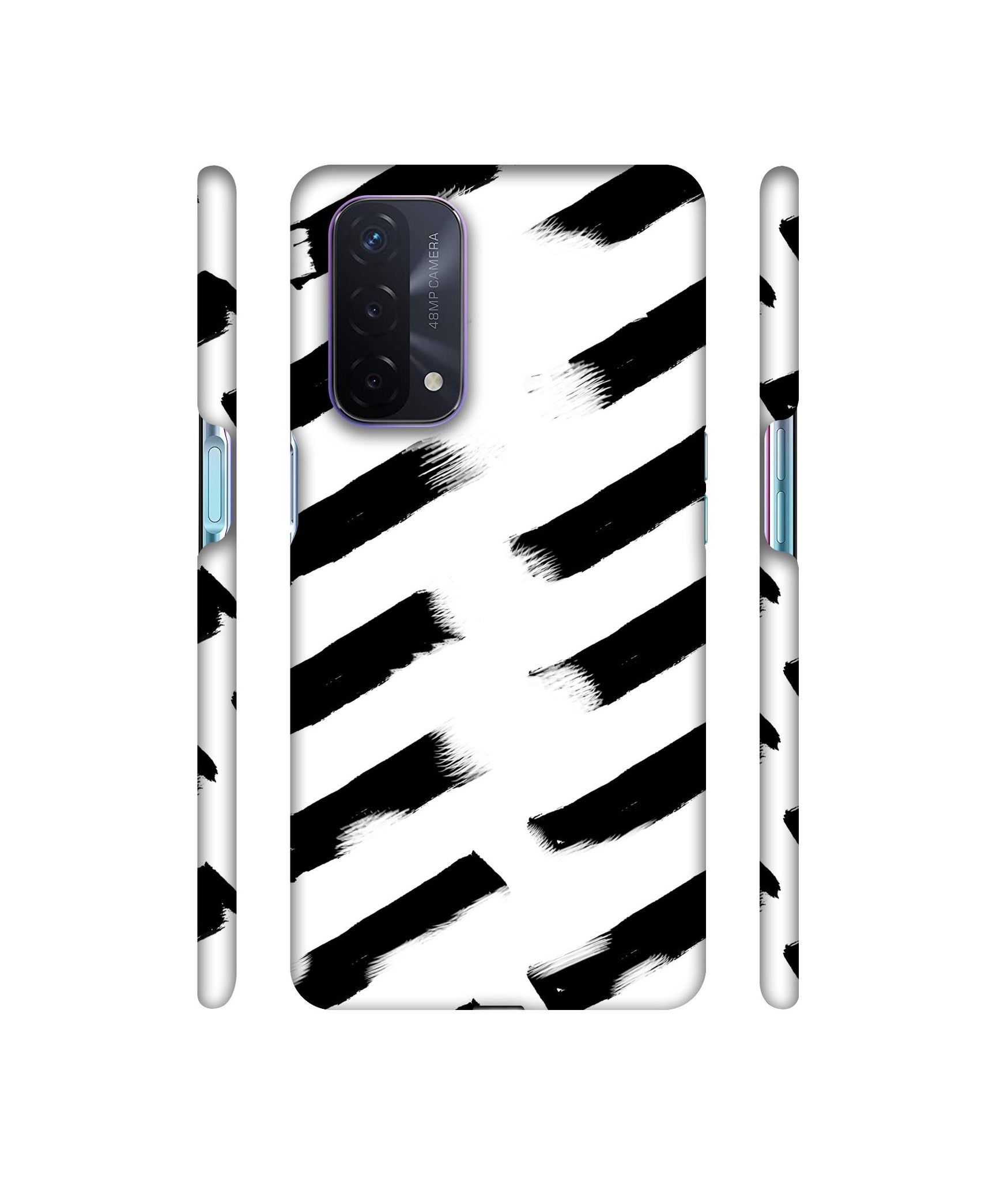 Black & White Rectangle Designer Hard Back Cover for Oppo A74 5G