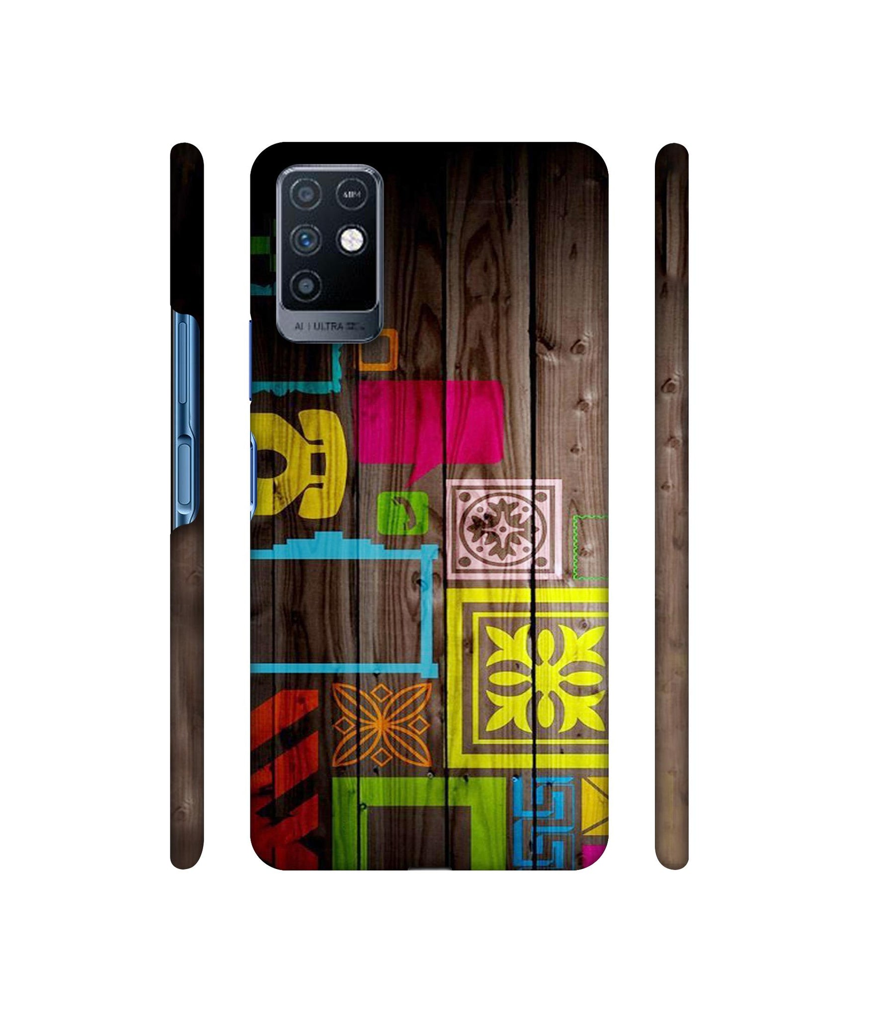 Stamps on Wooden Texture Designer Hard Back Cover for Infinix Note 10