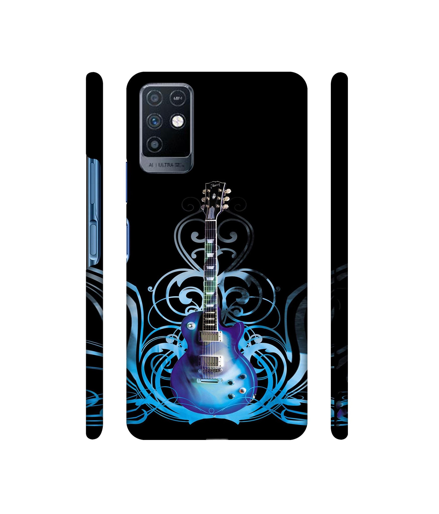 Guitar In Blue Pattern Designer Hard Back Cover for Infinix Note 10
