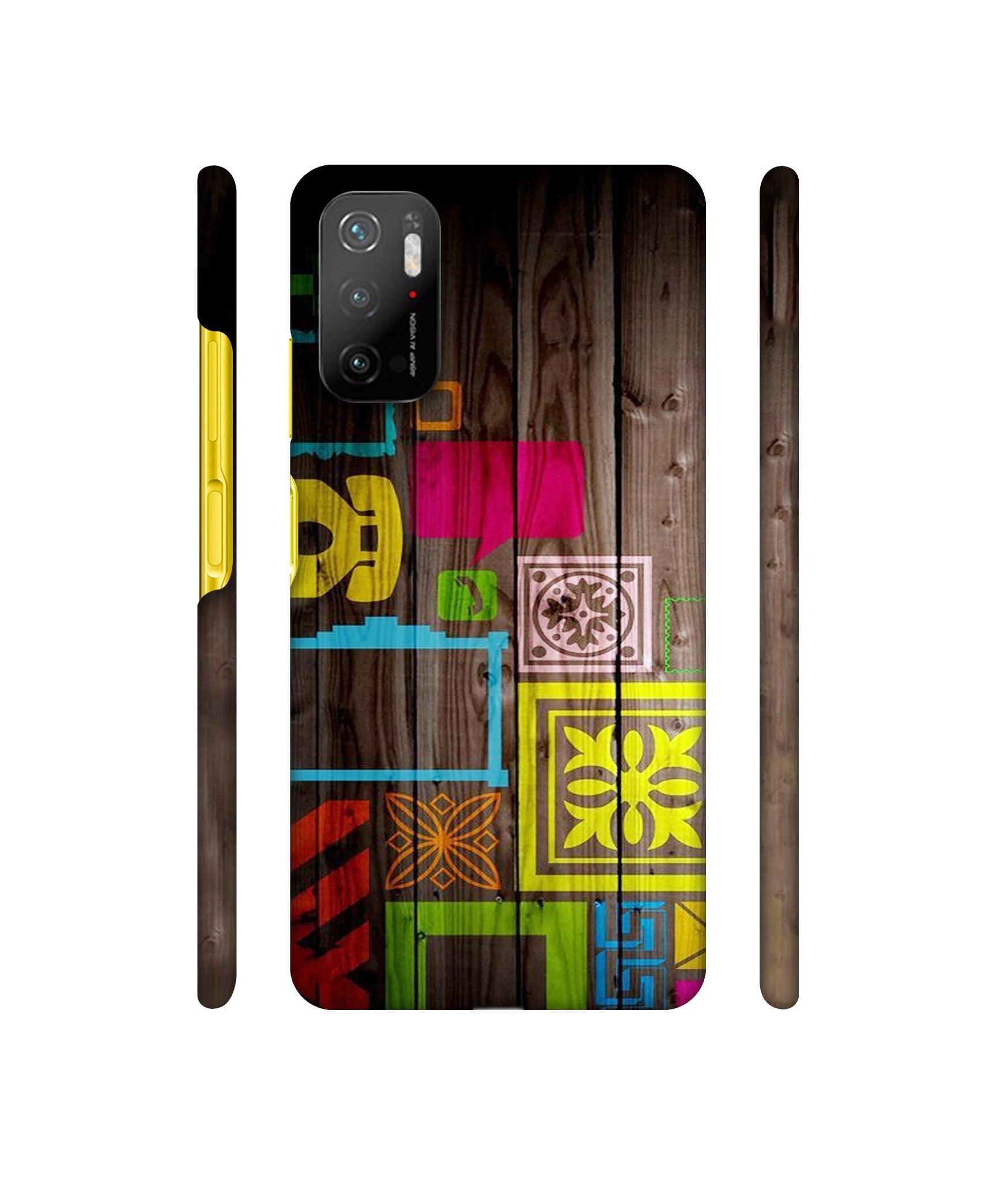 Stamps on Wooden Texture Designer Hard Back Cover for Mi Poco M3 Pro 4G / Mi Poco M3 Pro 5G / Redmi Note 10T 5G