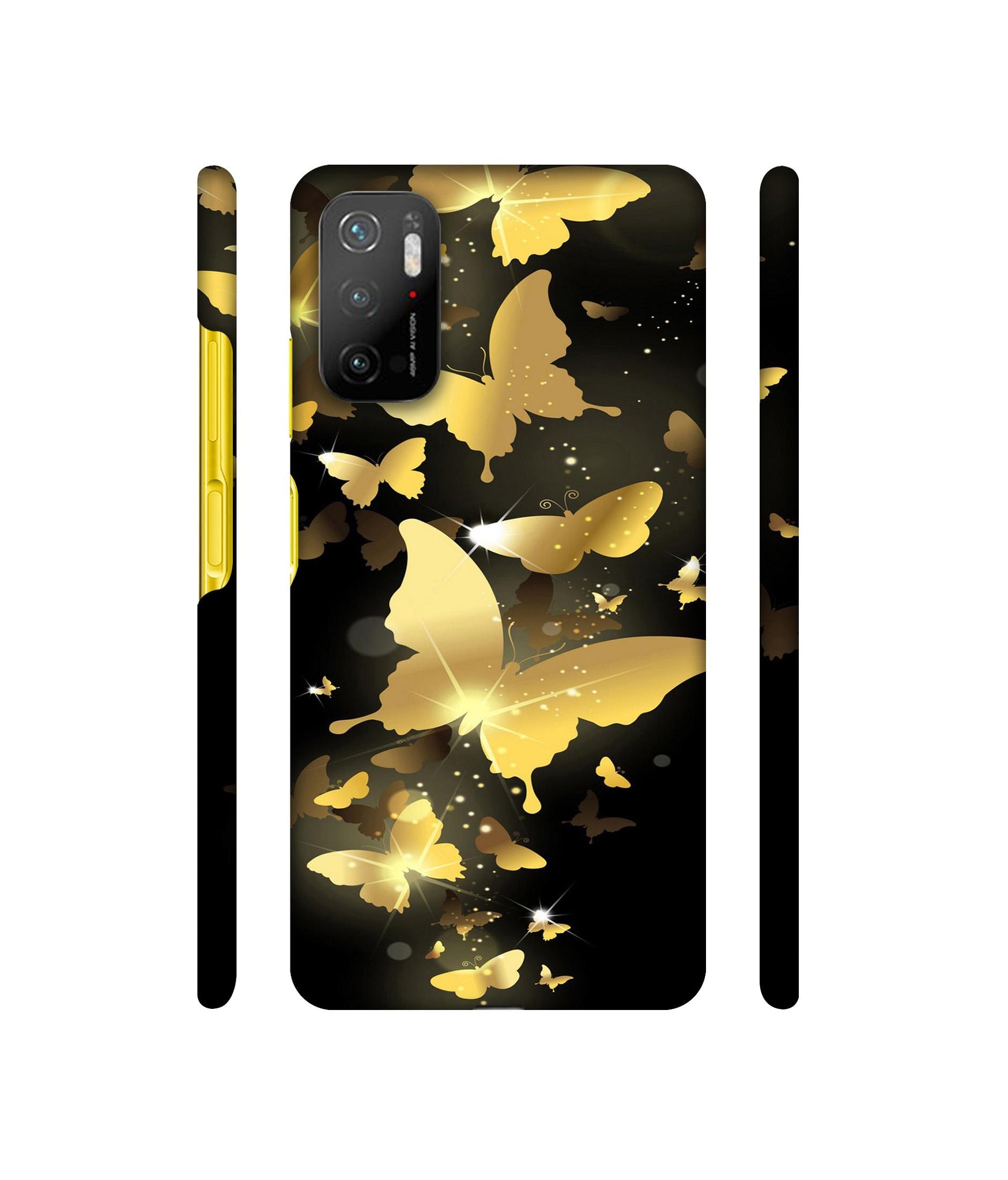 Golden Butterfly Pattern Designer Hard Back Cover for Mi Poco M3 Pro 4G / Mi Poco M3 Pro 5G / Redmi Note 10T 5G