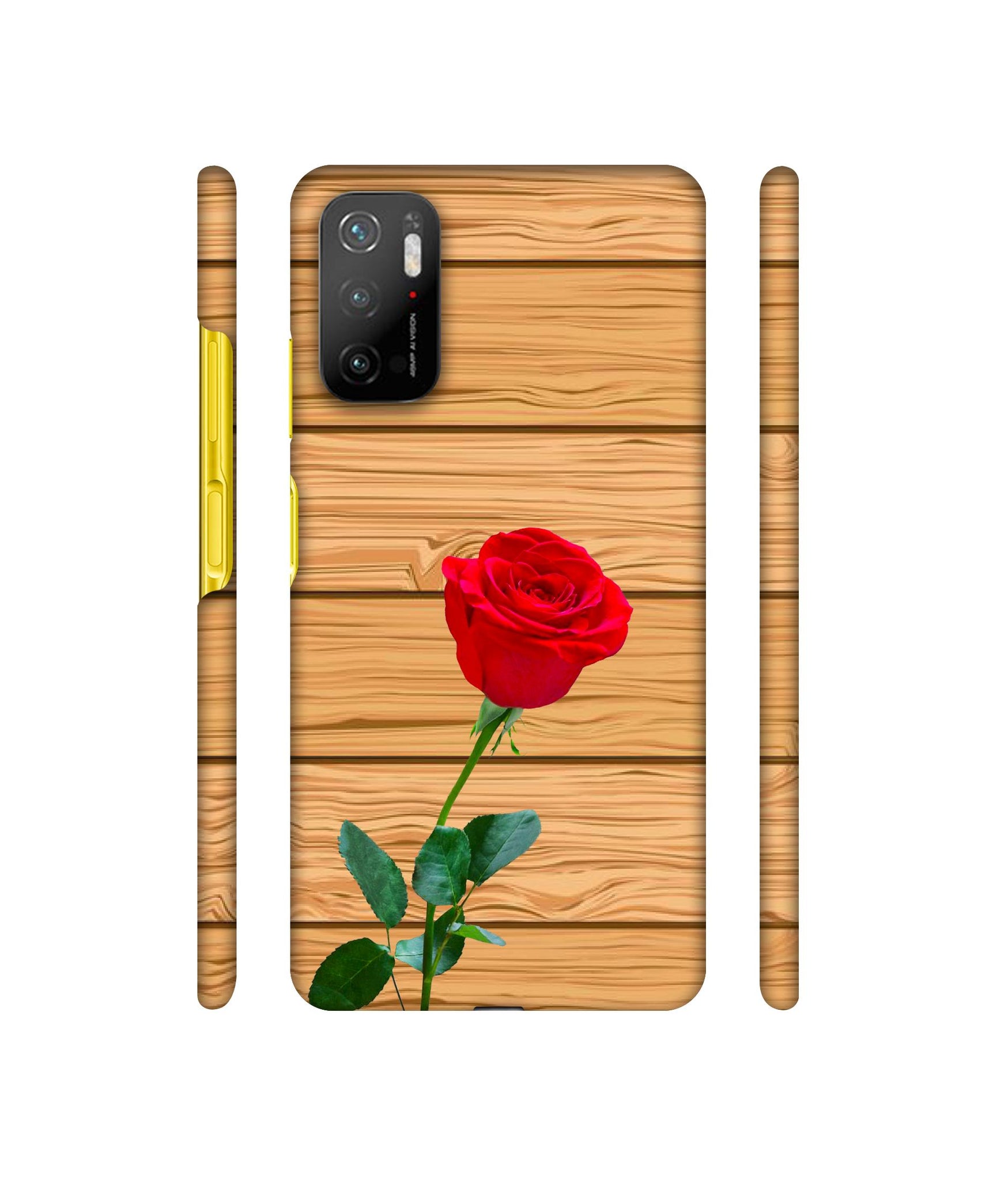 Rose With Wooden Texture Designer Hard Back Cover for Mi Poco M3 Pro 4G / Mi Poco M3 Pro 5G / Redmi Note 10T 5G
