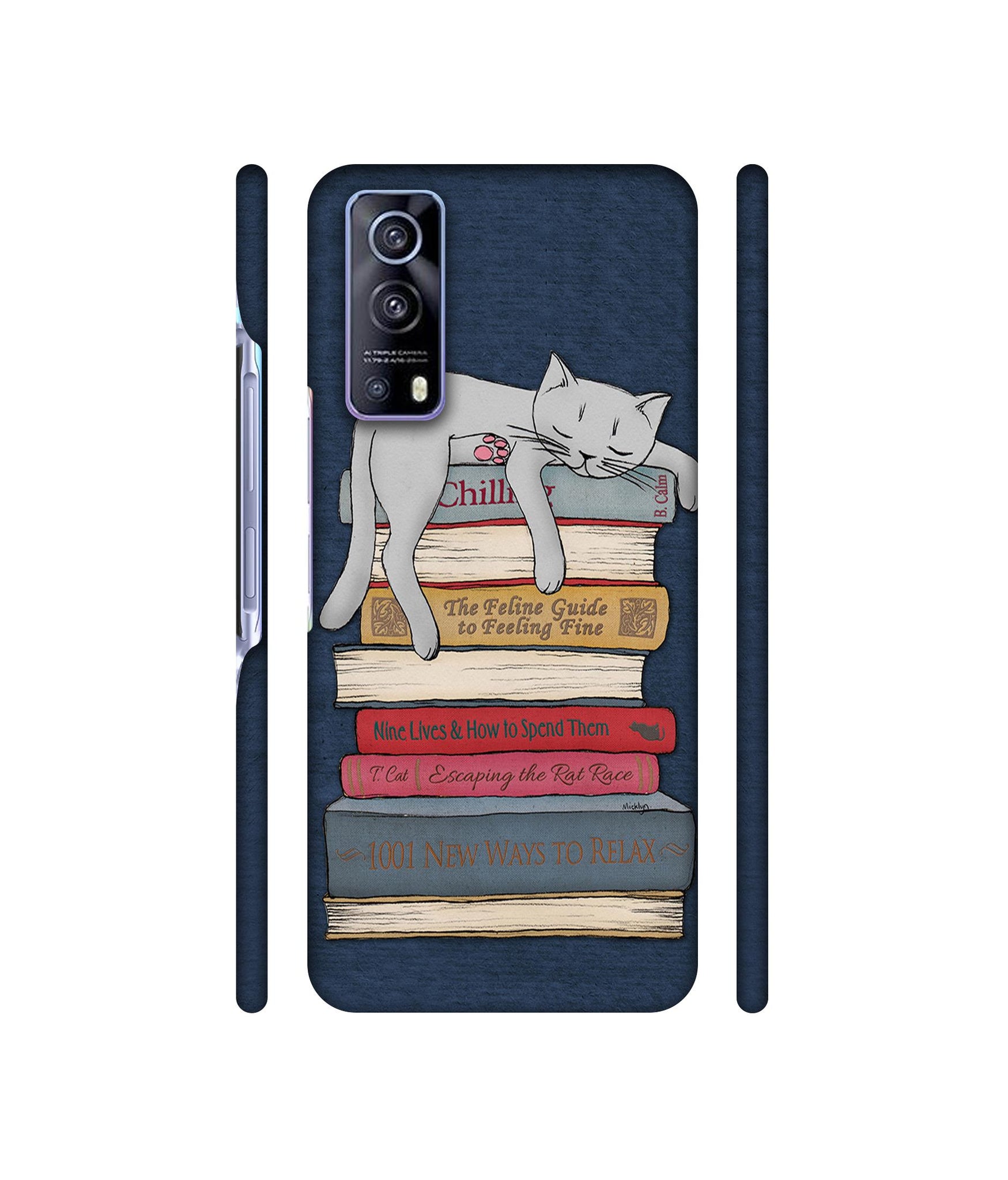 Cat Sleeping On The Books Designer Hard Back Cover for Vivo iQOO Z3