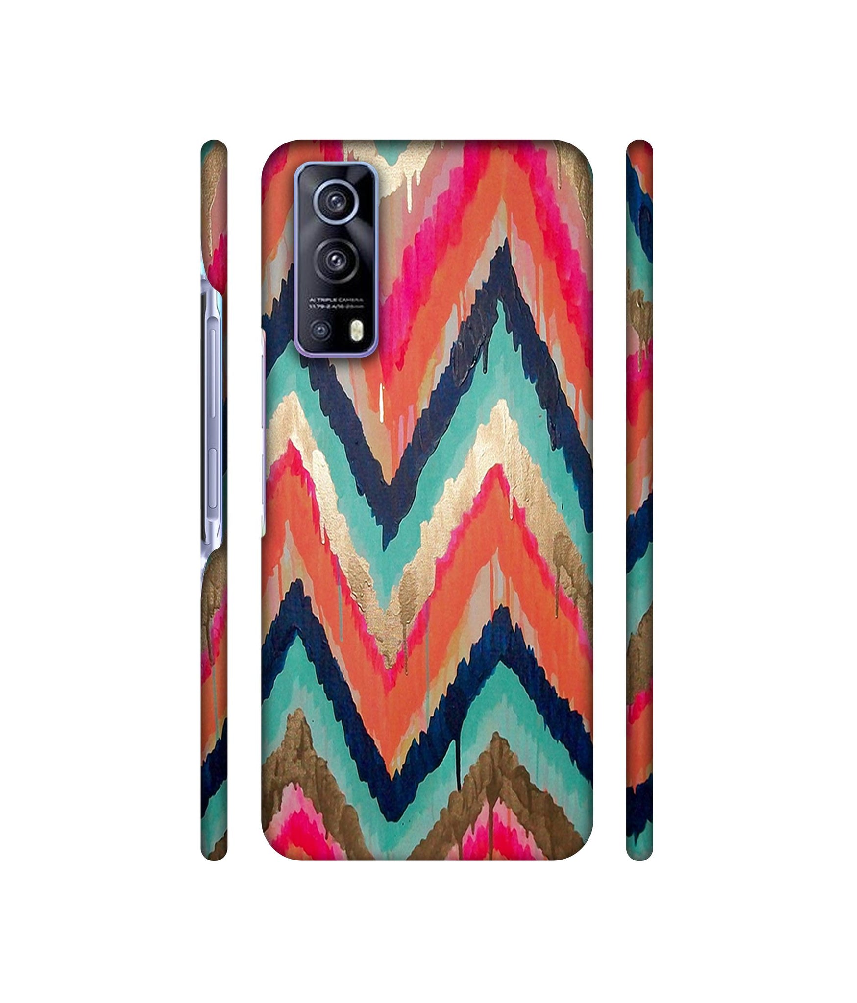 Colorful Zig-Zag Lines Art Designer Hard Back Cover for Vivo iQOO Z3