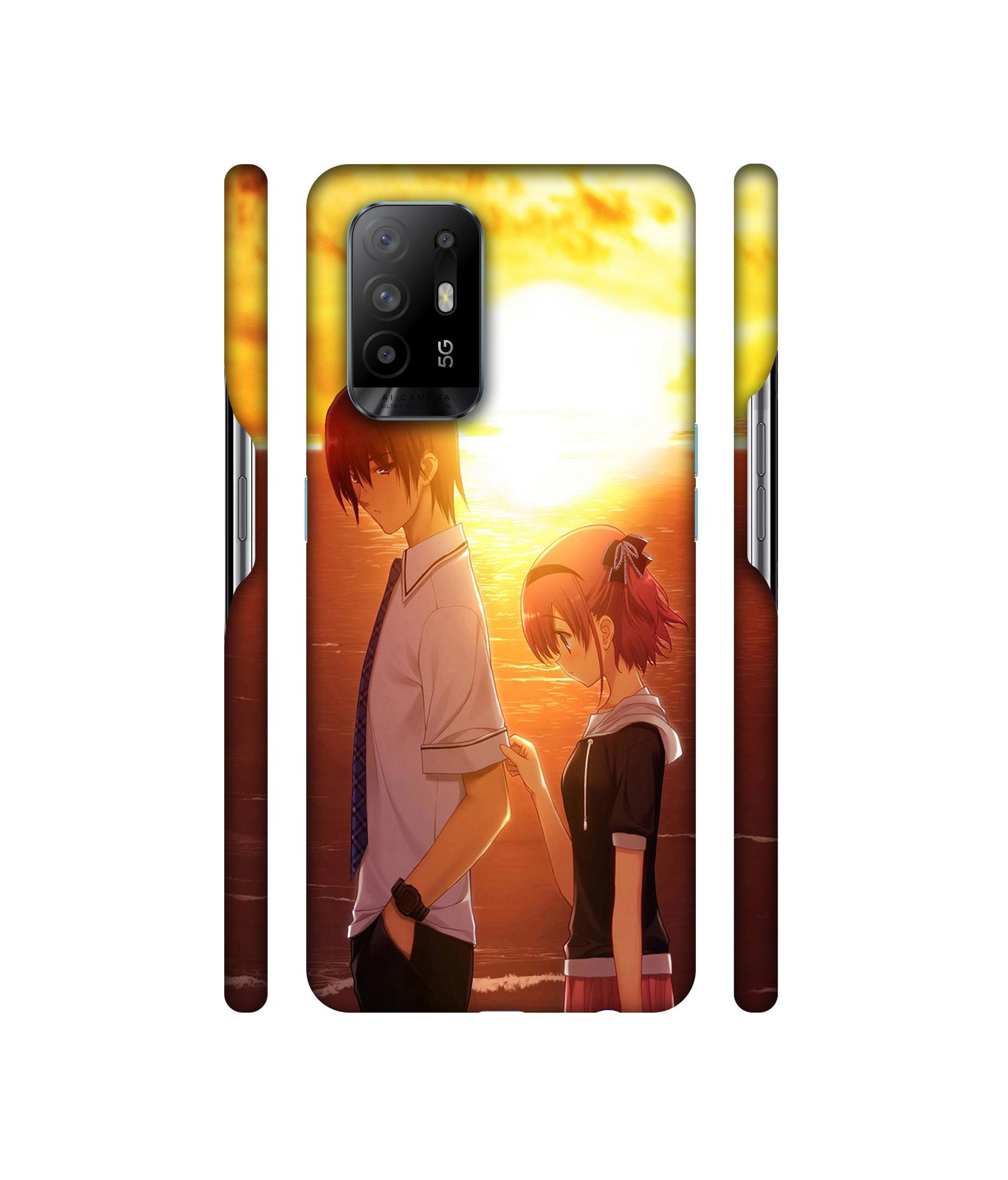 Girl Boy Sunset Sea Designer Hard Back Cover for Oppo A94 5G