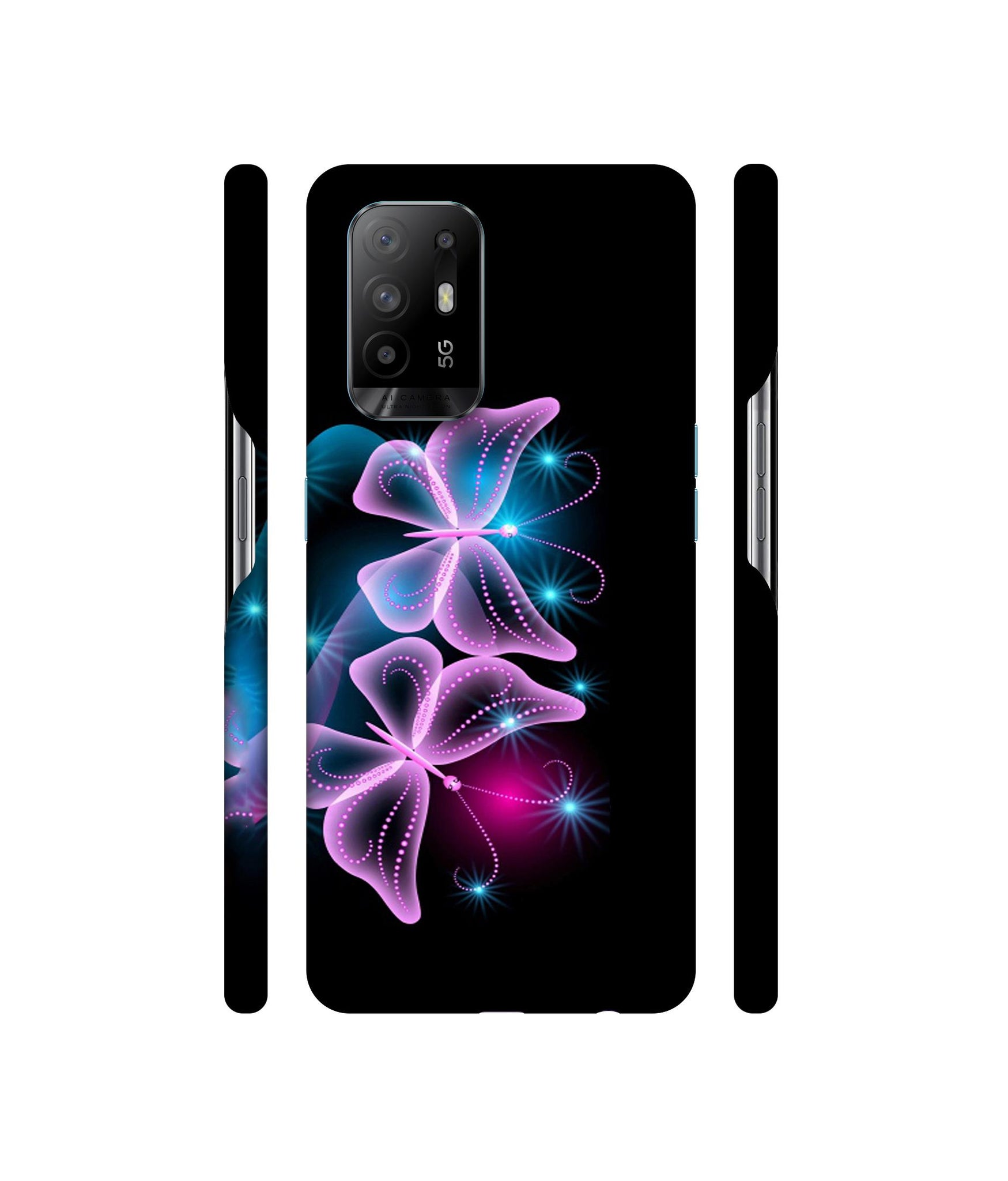 Butterflies Neon Light Designer Hard Back Cover for Oppo A94 5G