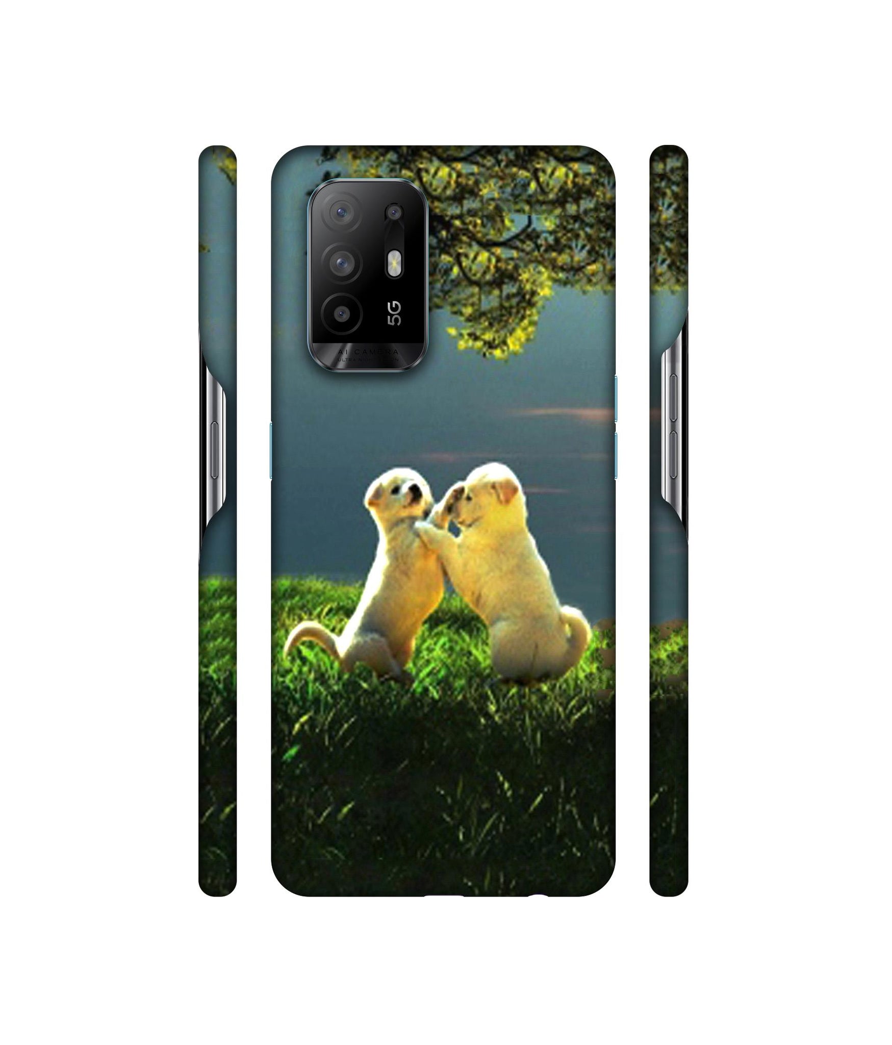 Puppy Couple Play Kids Nature Designer Hard Back Cover for Oppo A94 5G