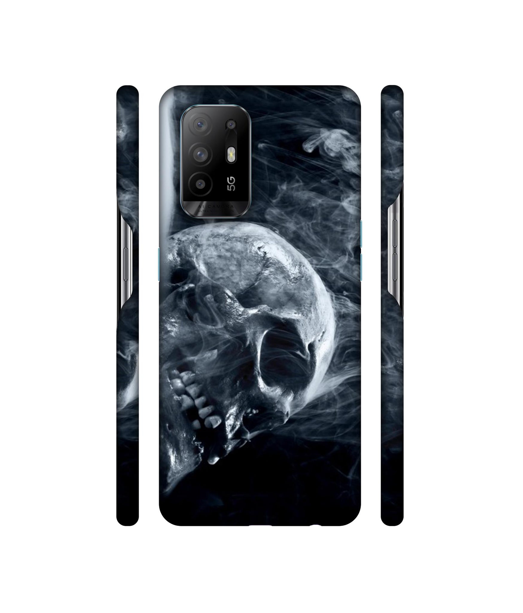 Skull Smoke Blue Scary Death Designer Hard Back Cover for Oppo A94 5G
