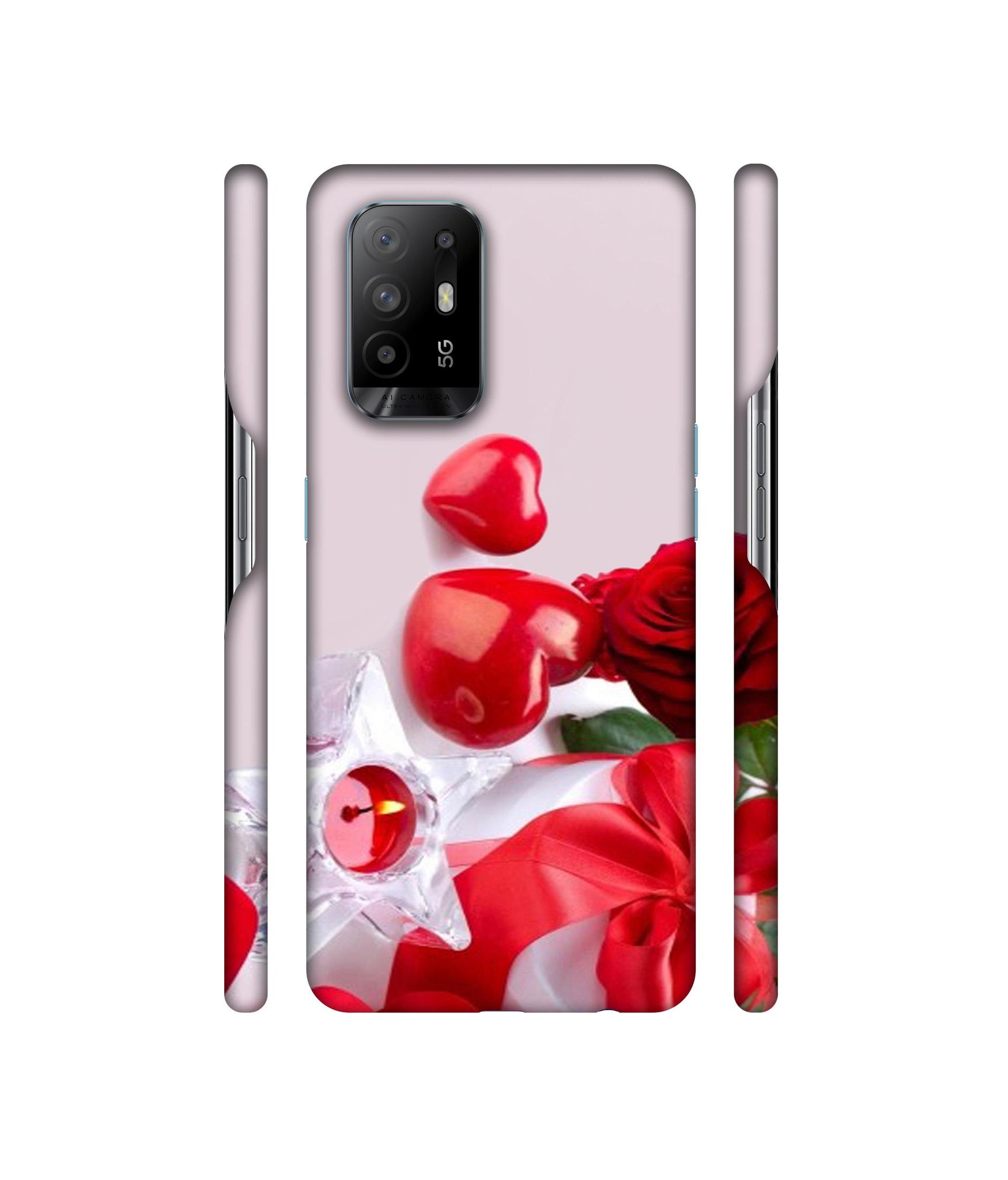 Red Rose Heart Valentines Couple Designer Hard Back Cover for Oppo A94 5G