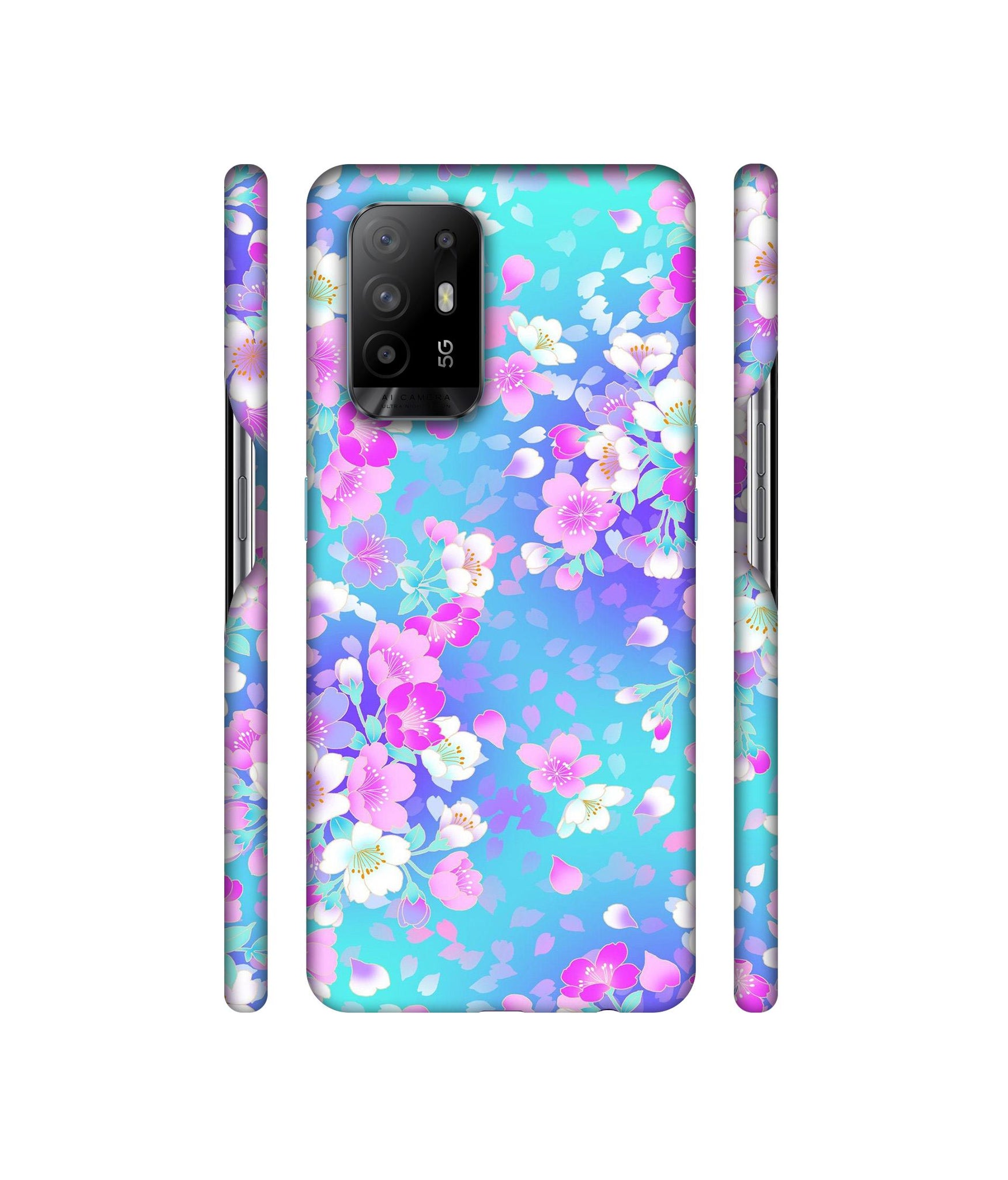 Floral Blue Pattern Designer Hard Back Cover for Oppo A94 5G