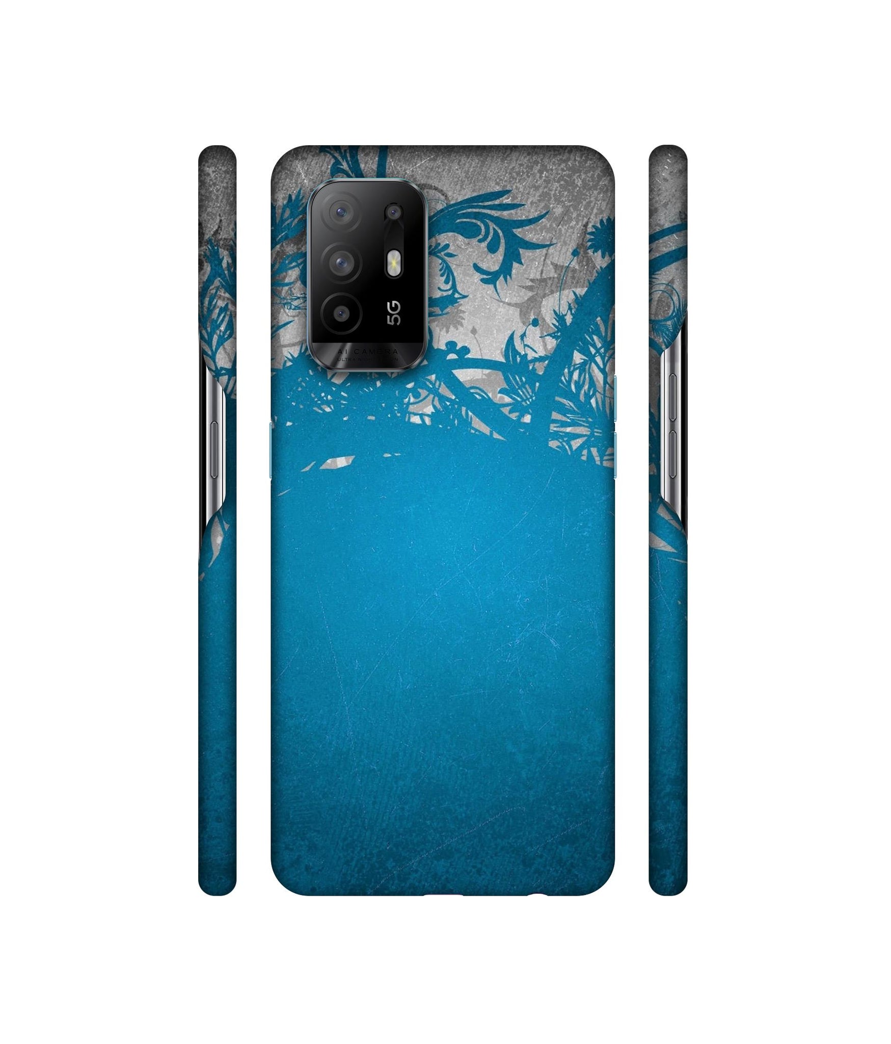 Blue Floral Pattern Designer Hard Back Cover for Oppo A94 5G