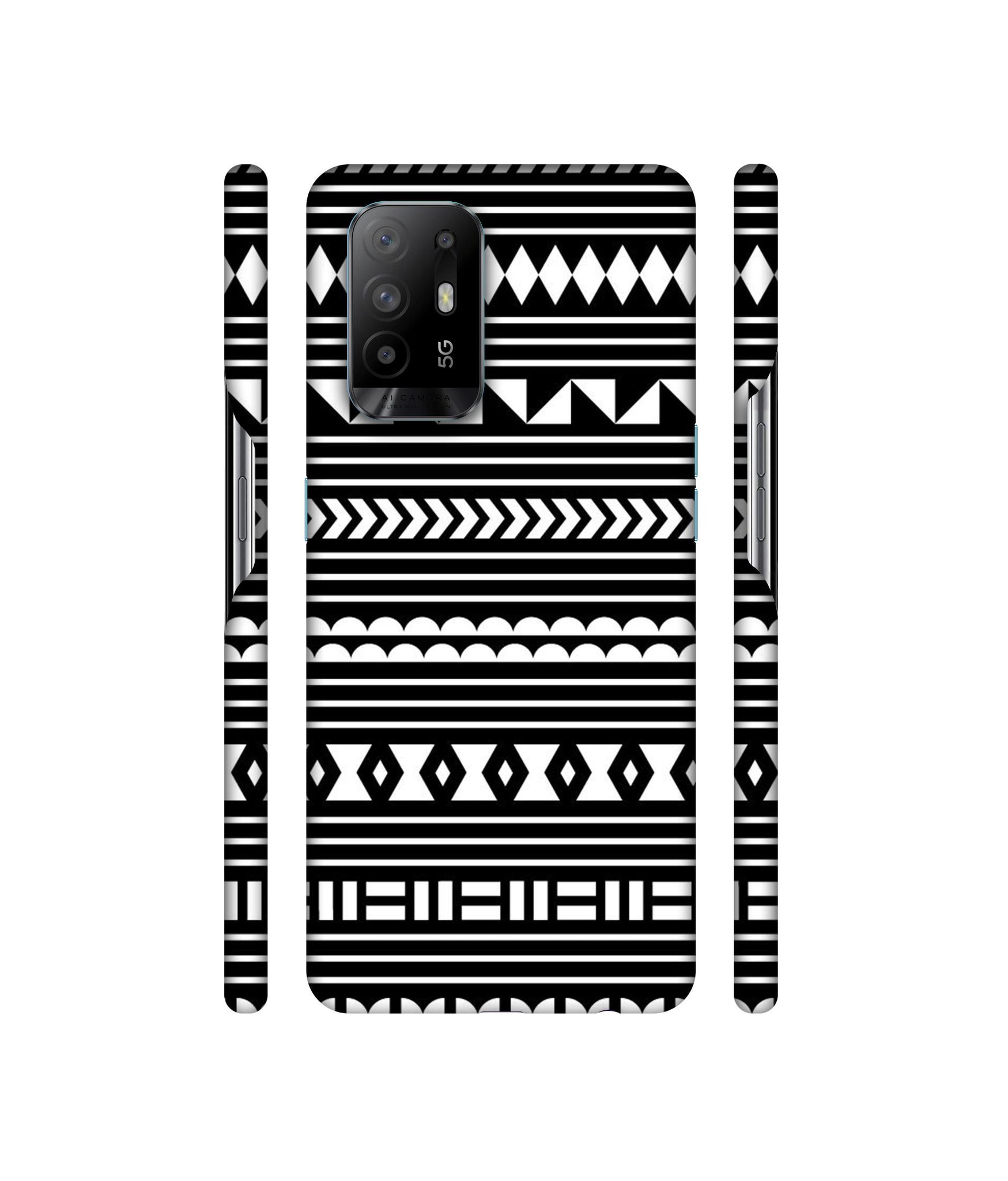 Black Pattern Designer Hard Back Cover for Oppo A94 5G
