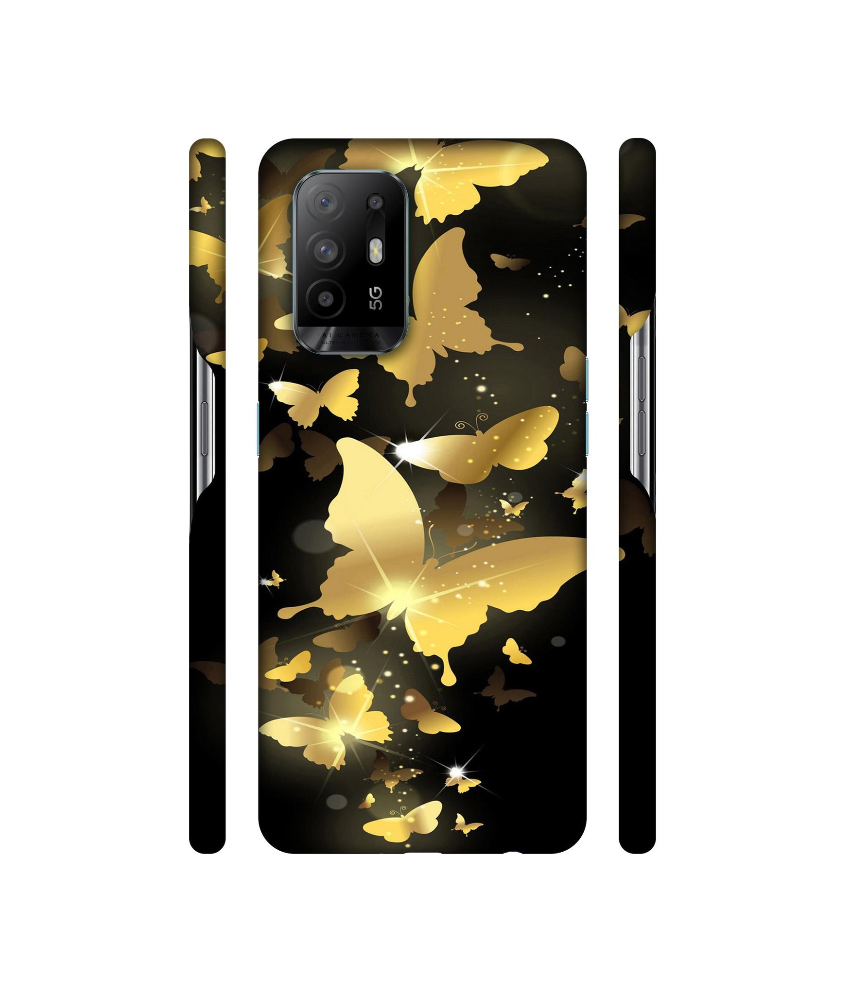 Golden Butterfly Pattern Designer Hard Back Cover for Oppo A94 5G