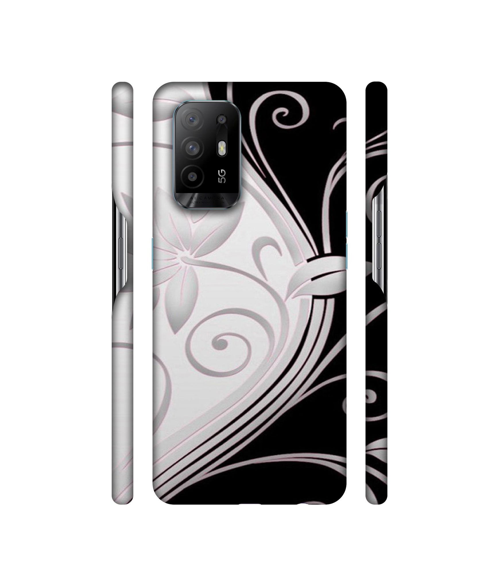Black And White Flower Designer Hard Back Cover for Oppo A94 5G