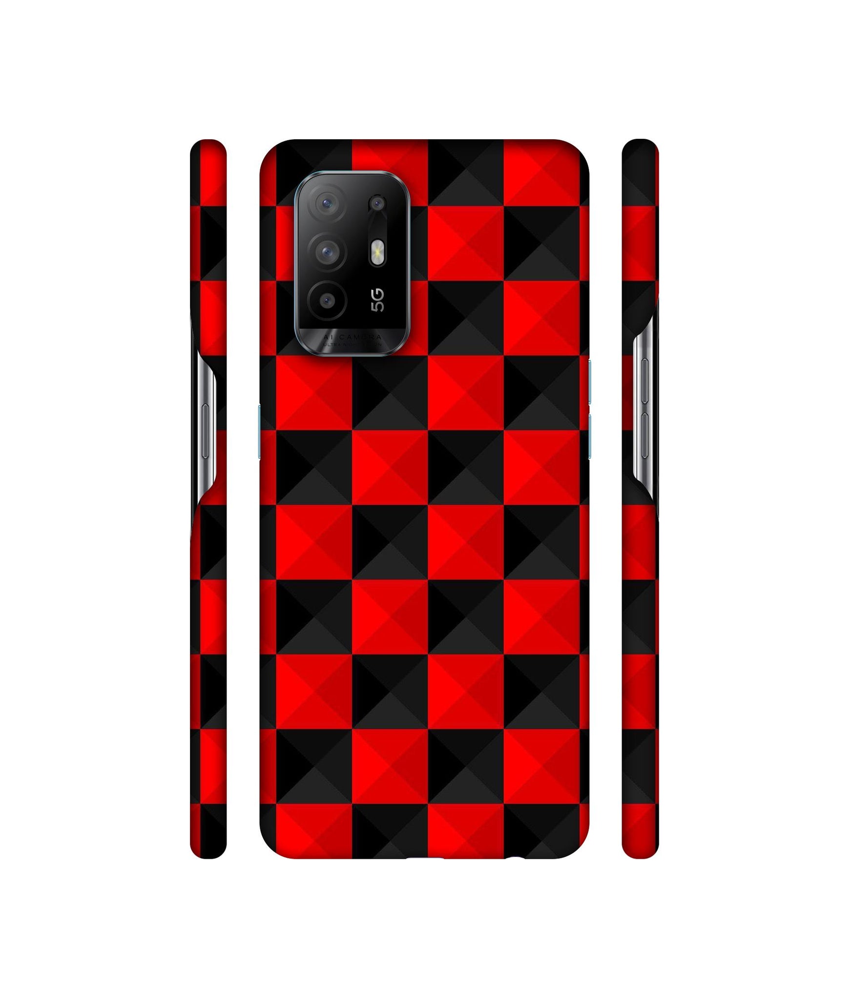 Red N Black Cubes Designer Hard Back Cover for Oppo A94 5G