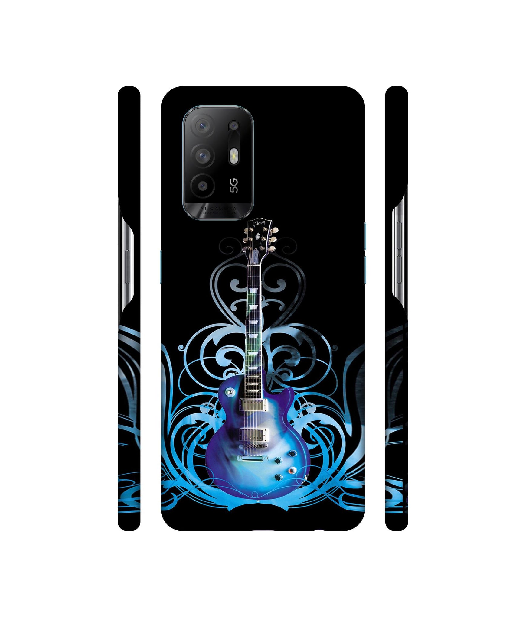 Guitar In Blue Pattern Designer Hard Back Cover for Oppo A94 5G