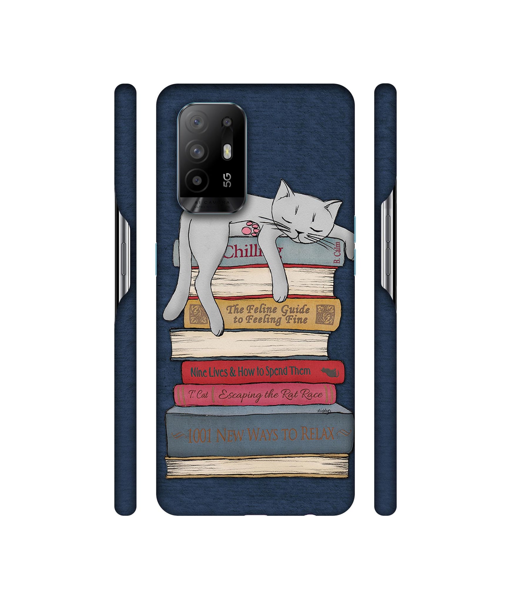Cat Sleeping On The Books Designer Hard Back Cover for Oppo A94 5G