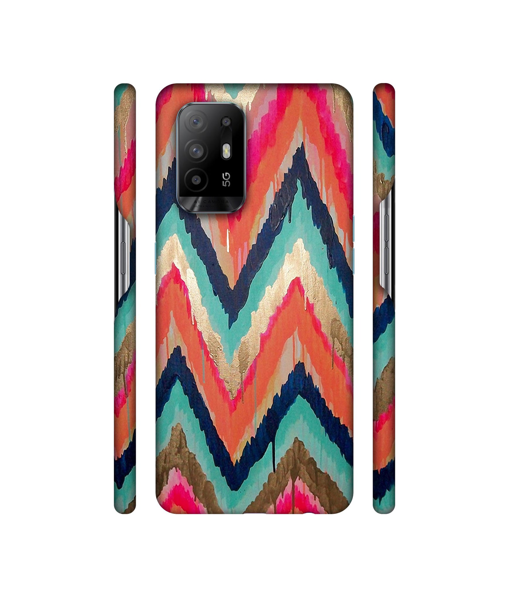 Colorful Zig-Zag Lines Art Designer Hard Back Cover for Oppo A94 5G