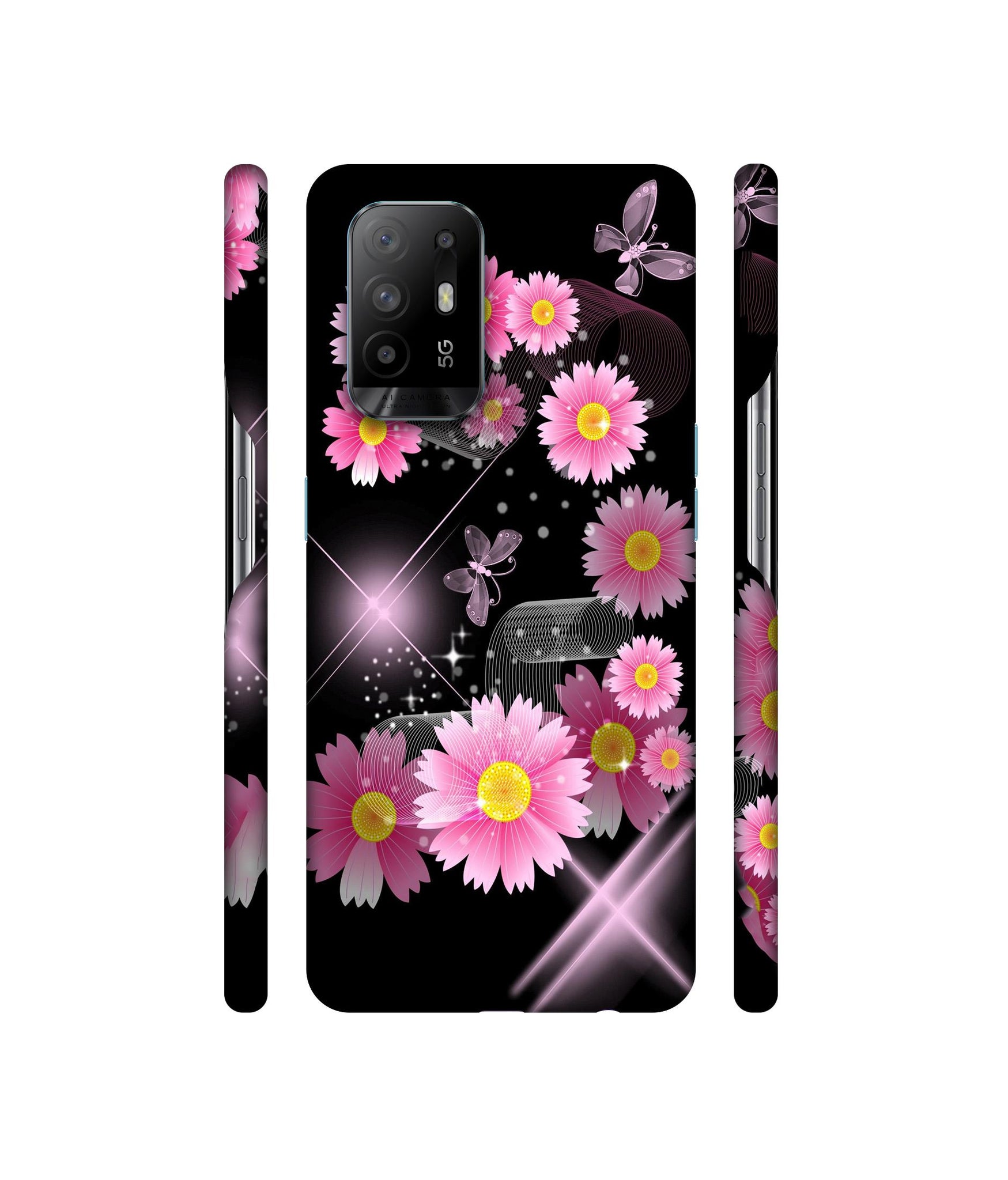 Pink Flower Designer Hard Back Cover for Oppo A94 5G