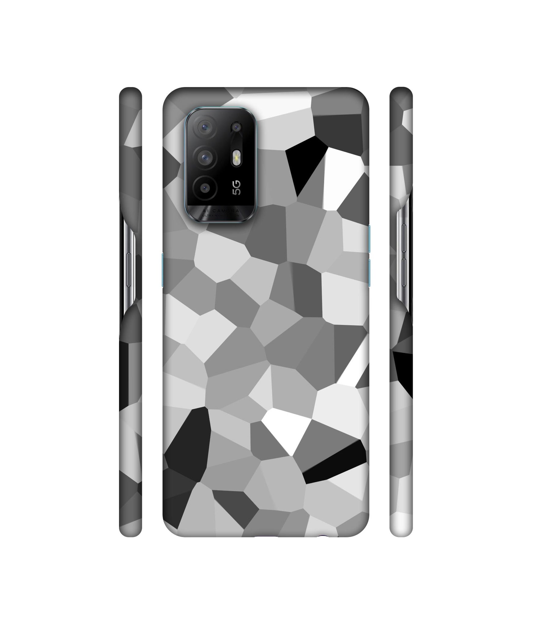 Black & White Mathematical Shape Designer Hard Back Cover for Oppo A94 5G
