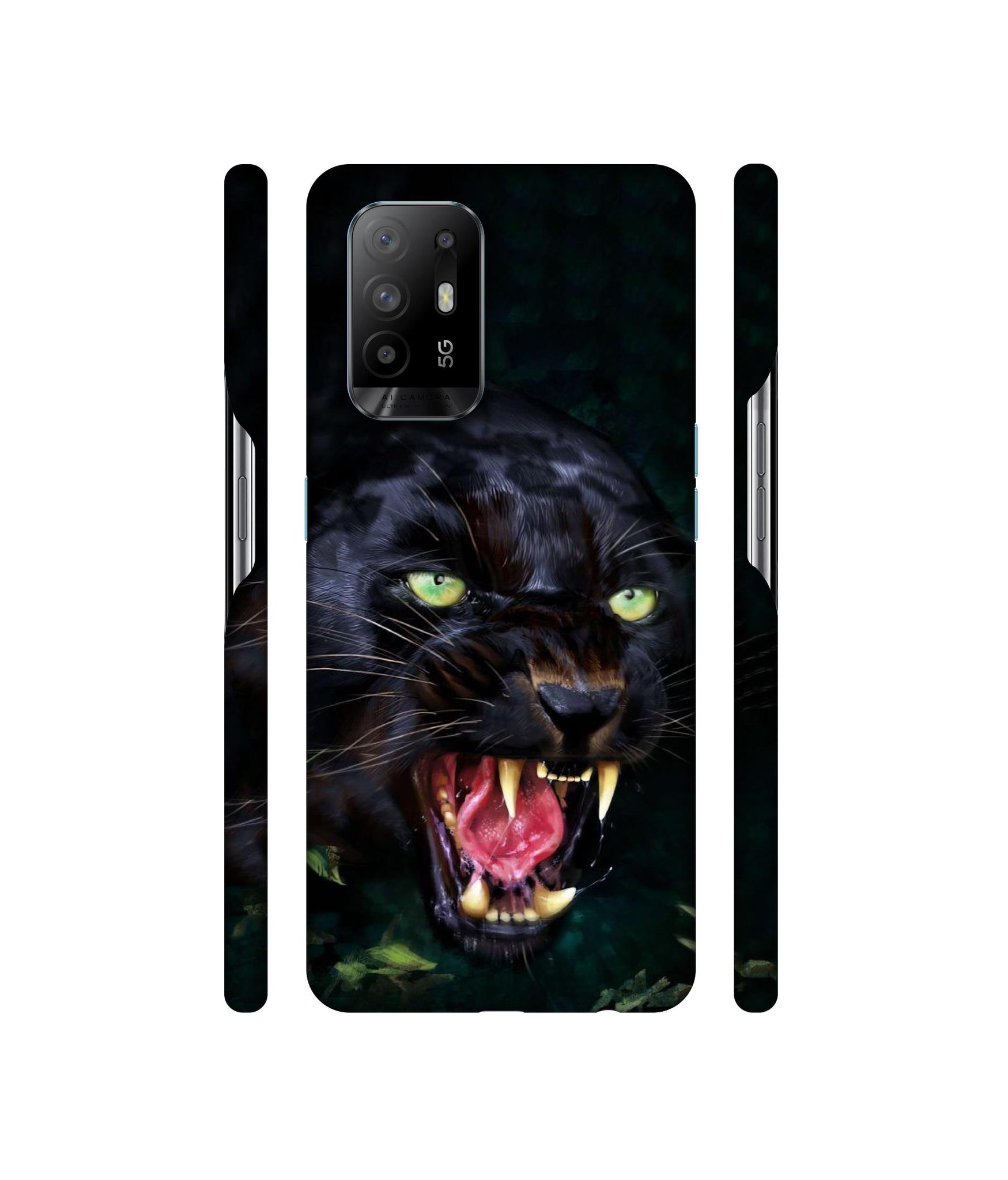 Angry Black Tiger Face Designer Hard Back Cover for Oppo A94 5G