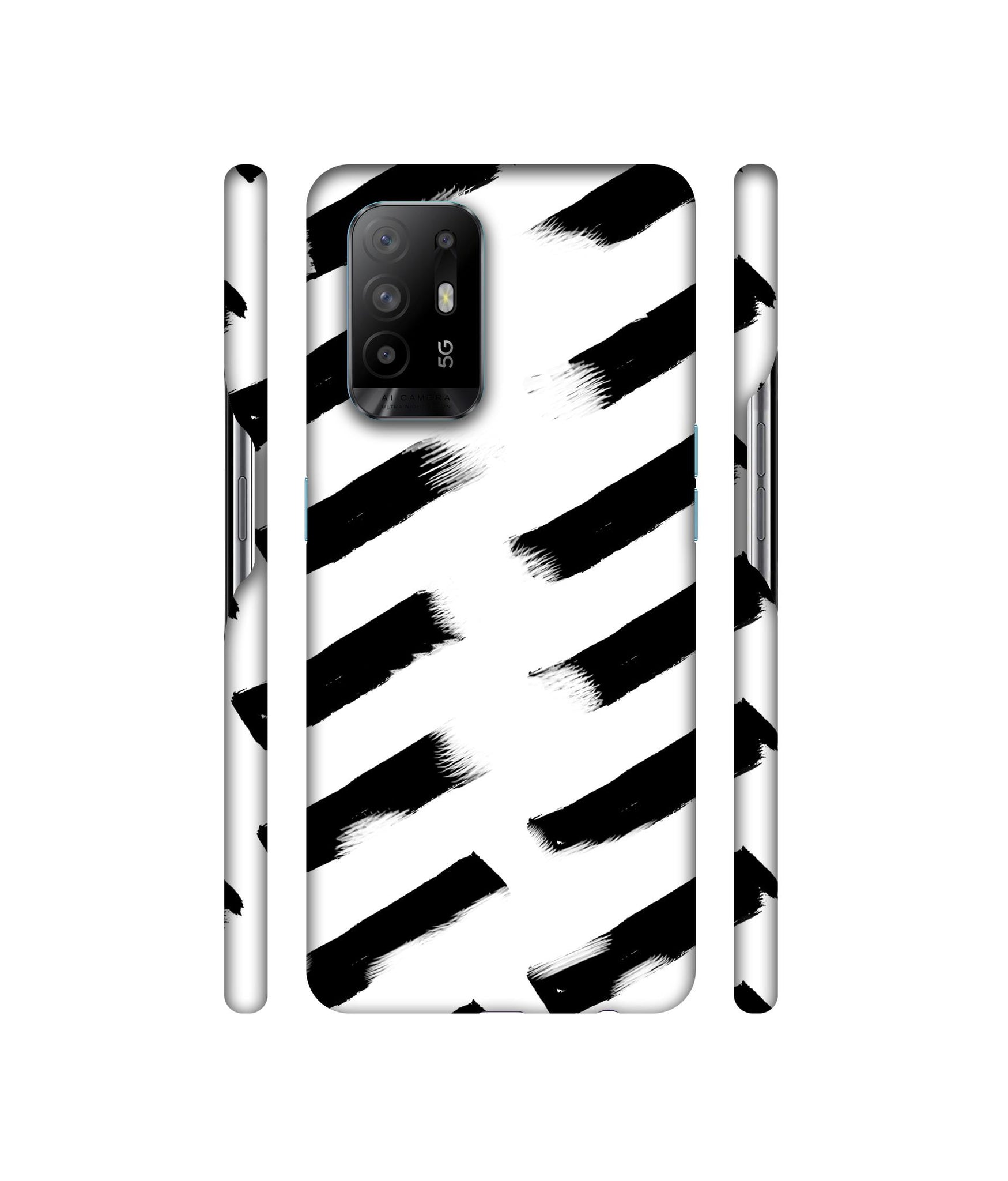 Black & White Rectangle Designer Hard Back Cover for Oppo A94 5G