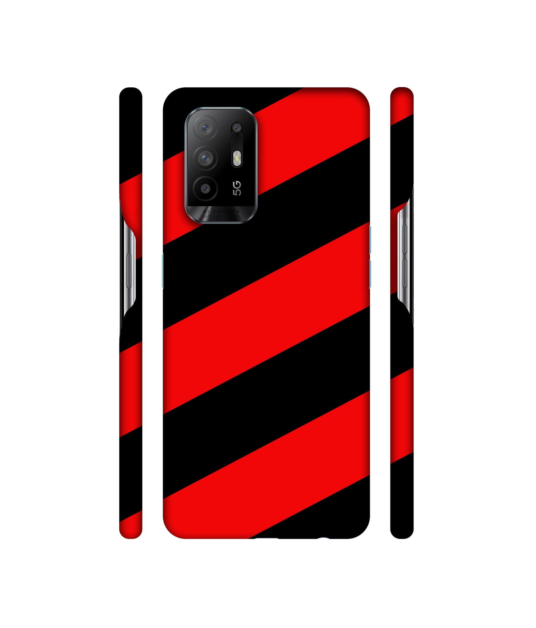 Red and Black Line Designer Hard Back Cover for Oppo A94 5G